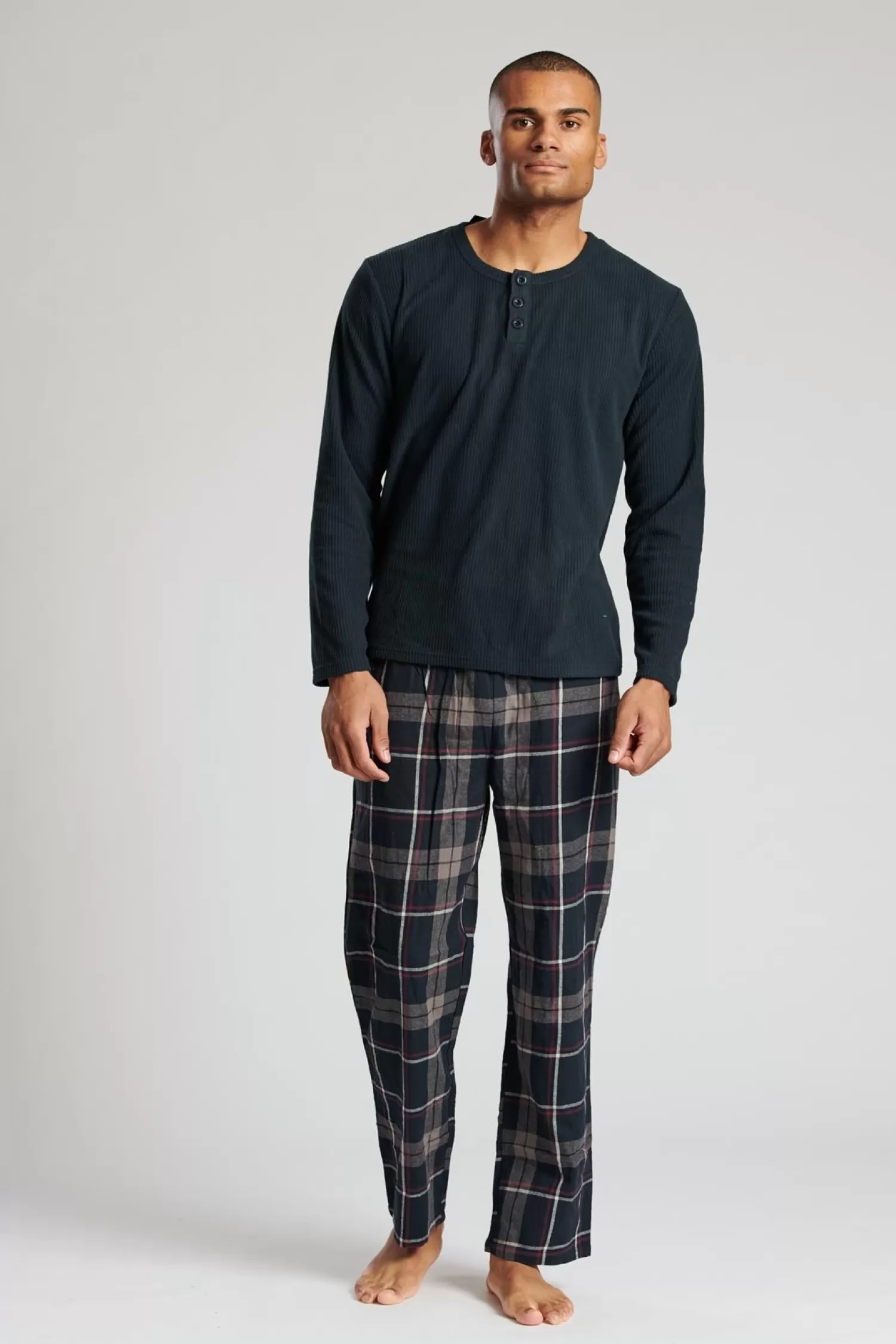 Men Loungeable Fleece & Brushed Cotton Pyjamas - Navy