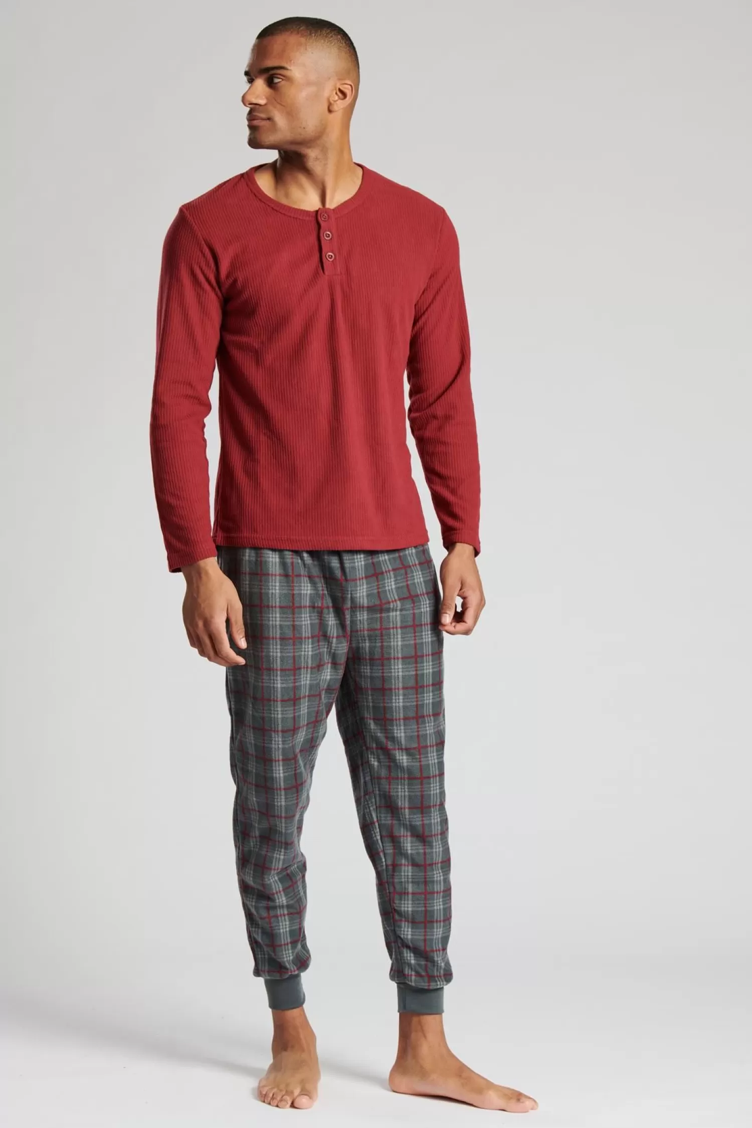 Men Loungeable Microfleece Long Pyjamas - Burgundy