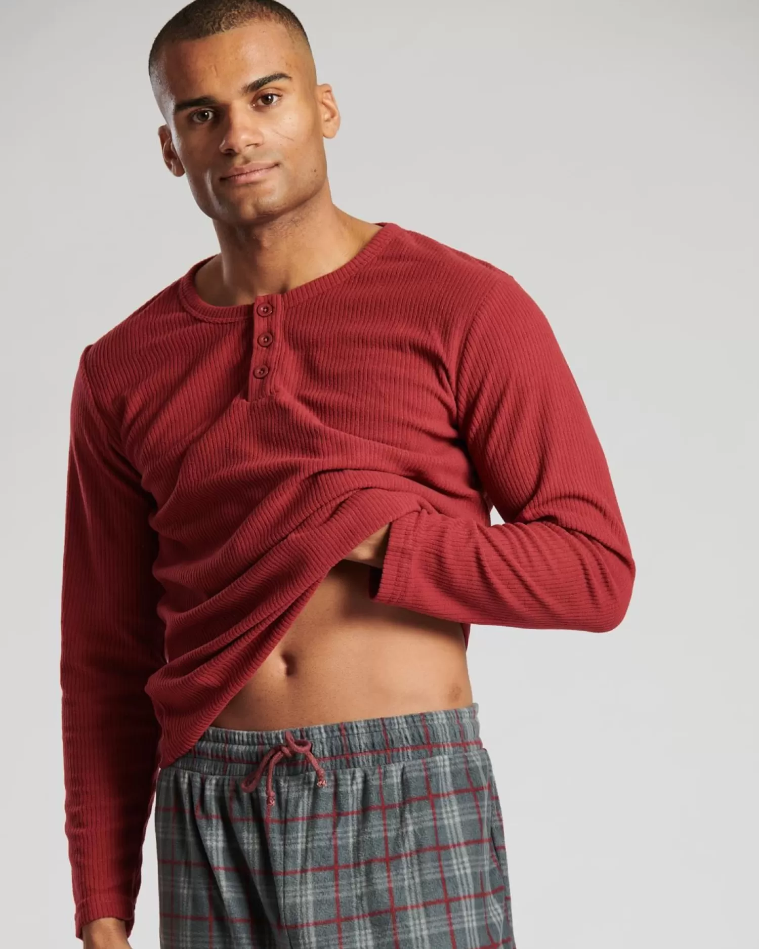 Men Loungeable Microfleece Long Pyjamas - Burgundy
