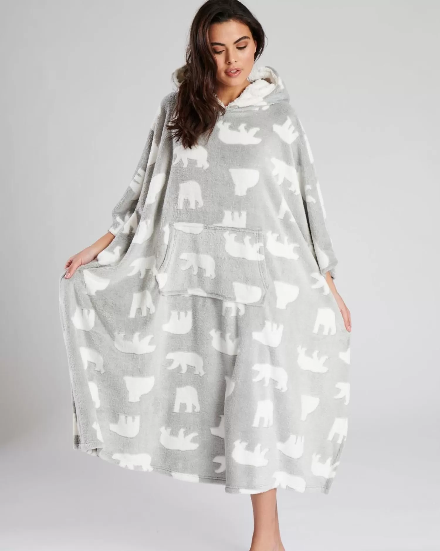 Loungeable Loungewear | Polar Bear Fleece Hooded Long Poncho