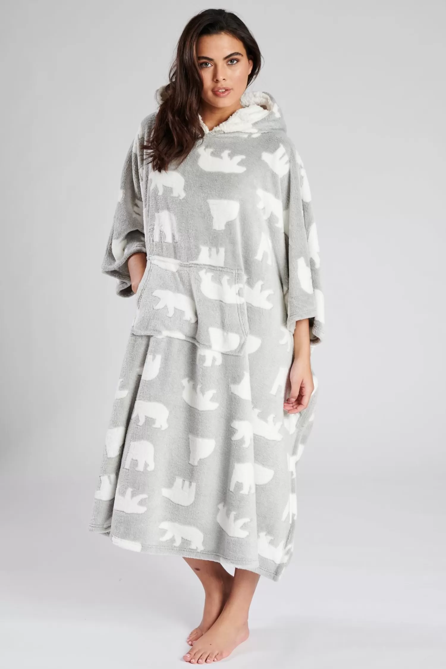 Loungeable Loungewear | Polar Bear Fleece Hooded Long Poncho