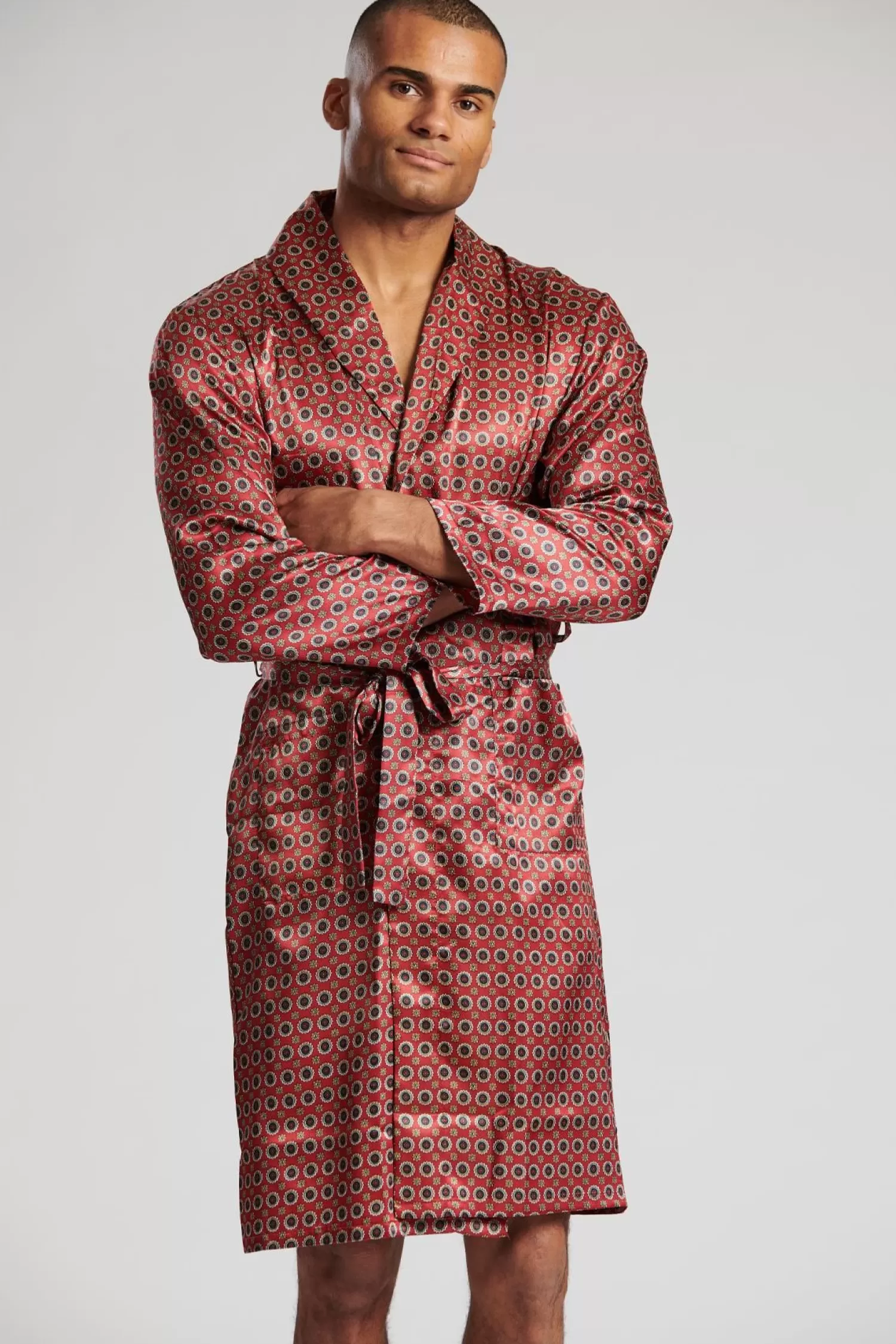 Men Loungeable Satin Paisley Print Dressing Gown - Burgundy