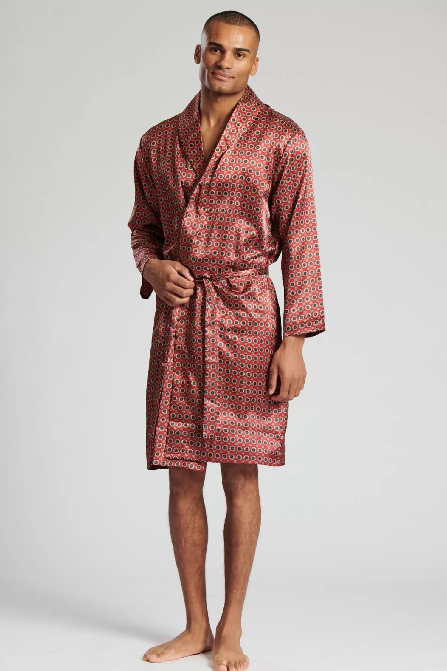 Men Loungeable Satin Paisley Print Dressing Gown - Burgundy