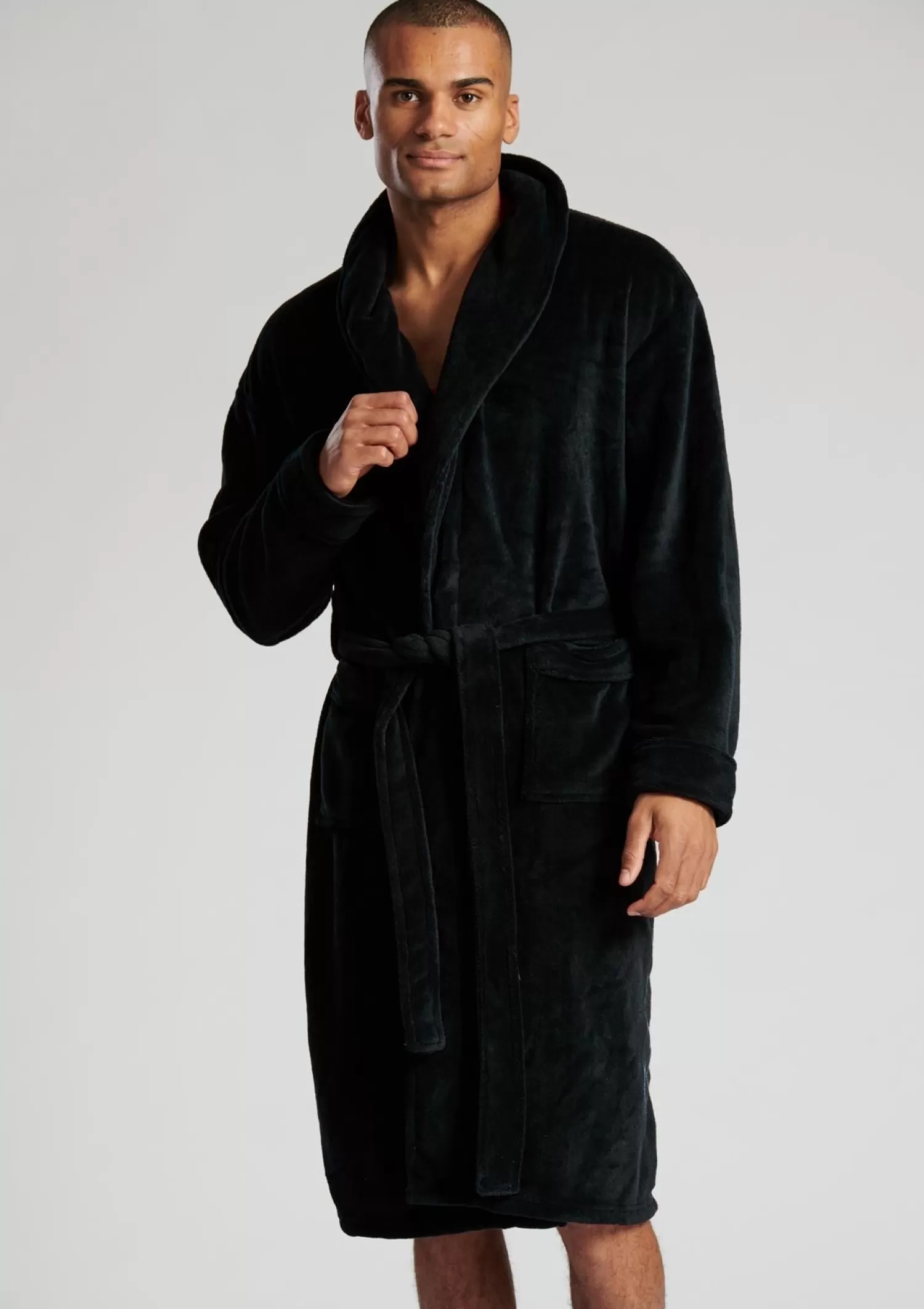 Men Loungeable Shawl Collar Fleece Dressing Gown - Black