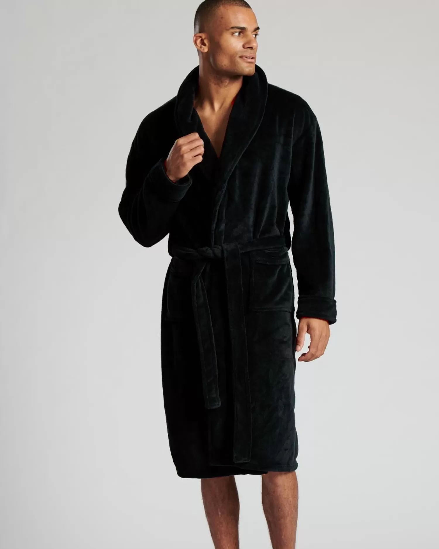 Men Loungeable Shawl Collar Fleece Dressing Gown - Black