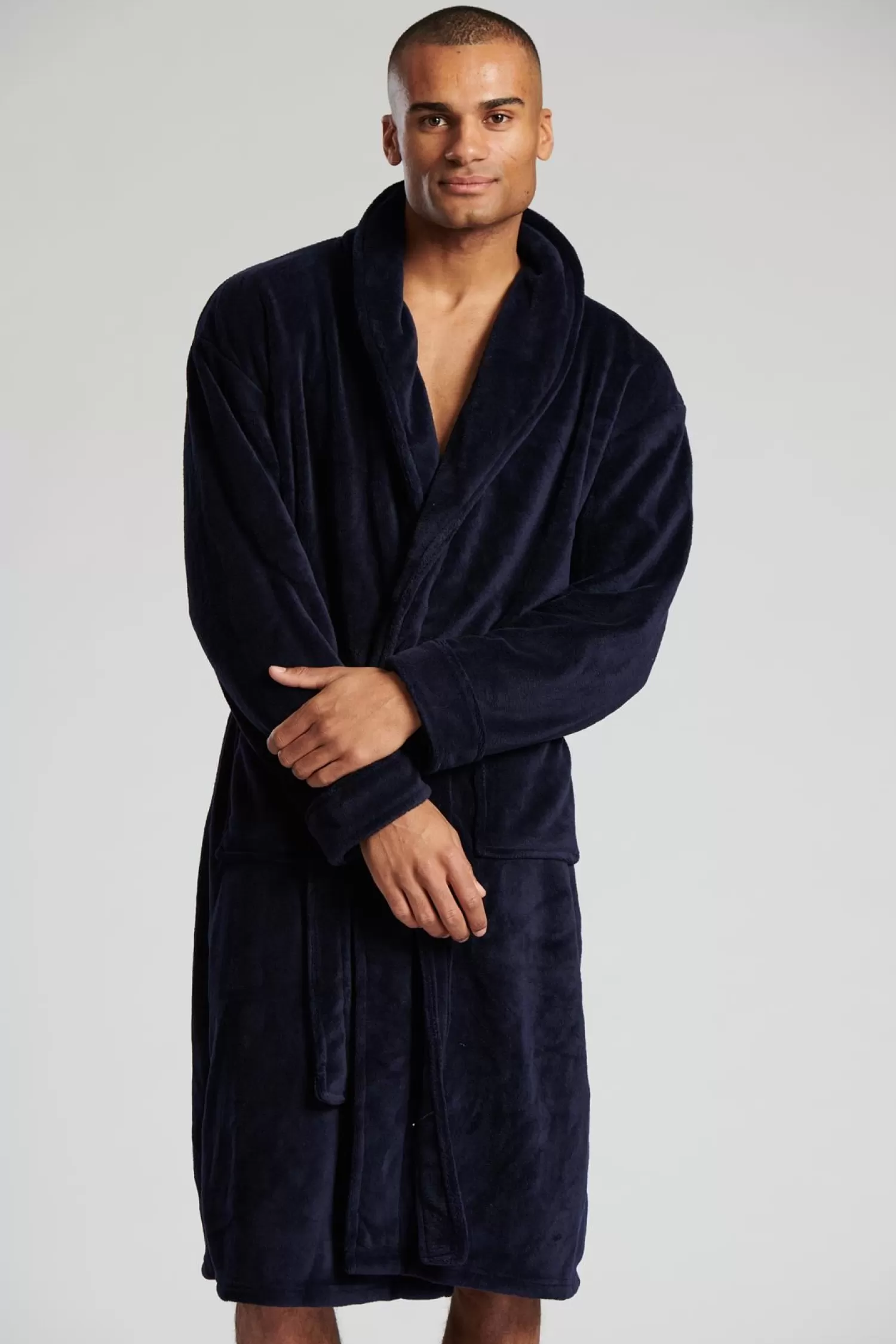 Men Loungeable Shawl Collar Fleece Dressing Gown - Navy