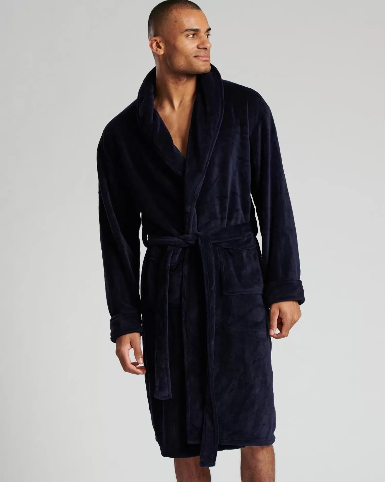 Men Loungeable Shawl Collar Fleece Dressing Gown - Navy