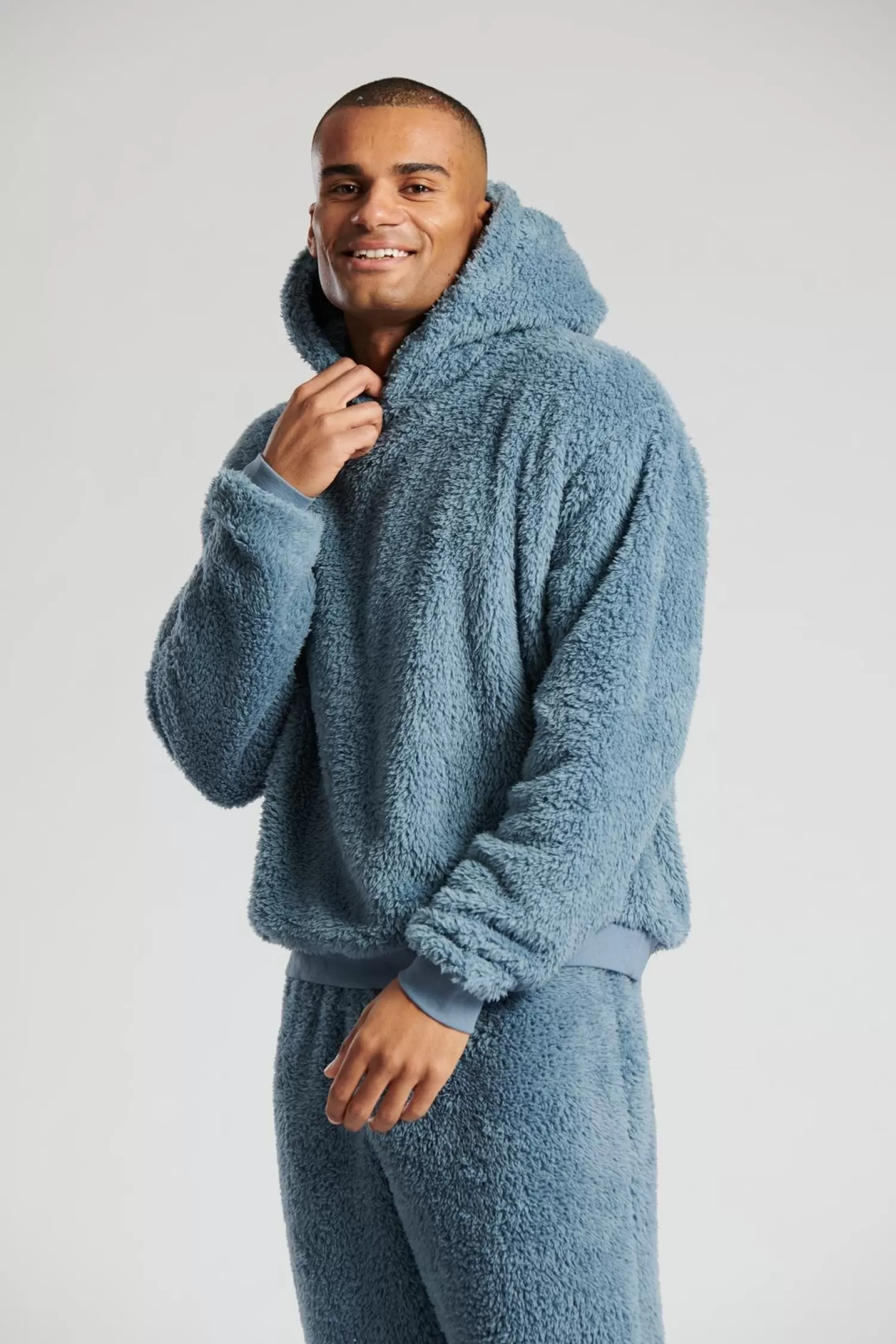 Men Loungeable Sherpa Fleece Hoodie - Blue