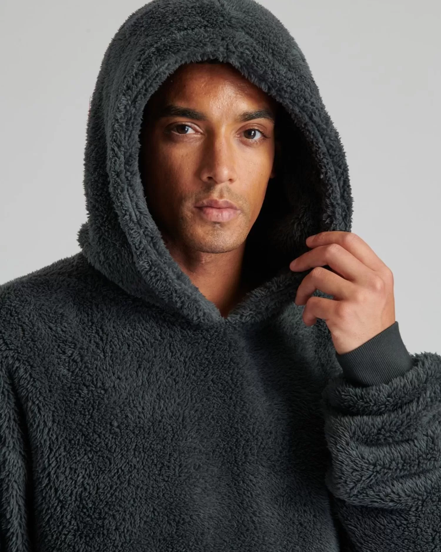 Men Loungeable Sherpa Fleece Hoodie - Dark Grey