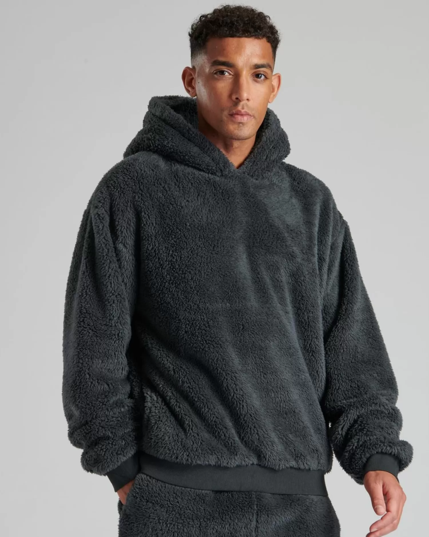 Men Loungeable Sherpa Fleece Hoodie - Dark Grey