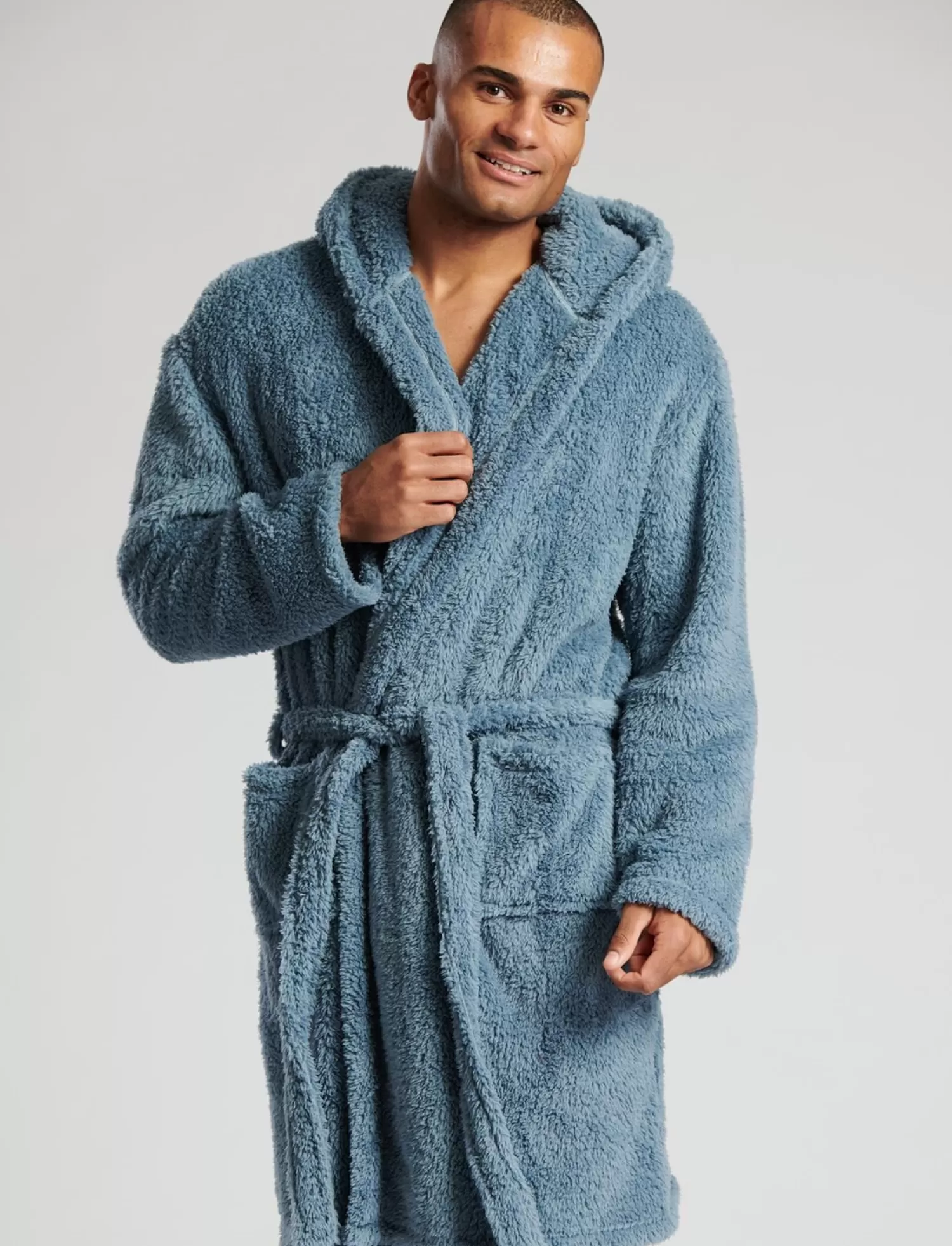 Men Loungeable Sherpa Hooded Dressing Gown - Blue