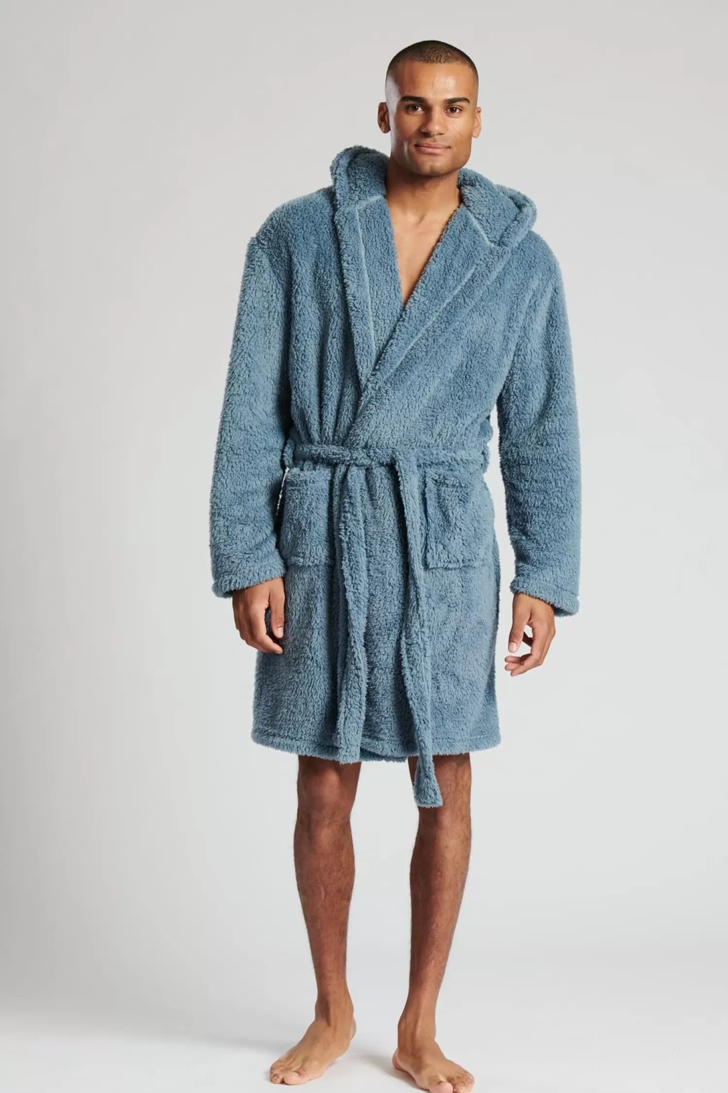 Men Loungeable Sherpa Hooded Dressing Gown - Blue