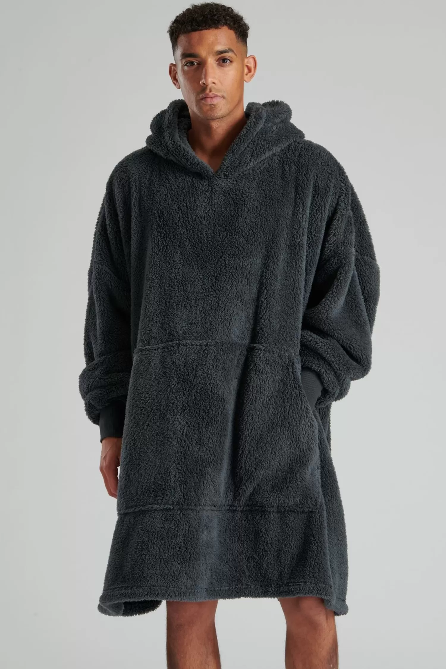 Men Loungeable Sherpa Snuggle Oversized Hoodie - Dark Grey