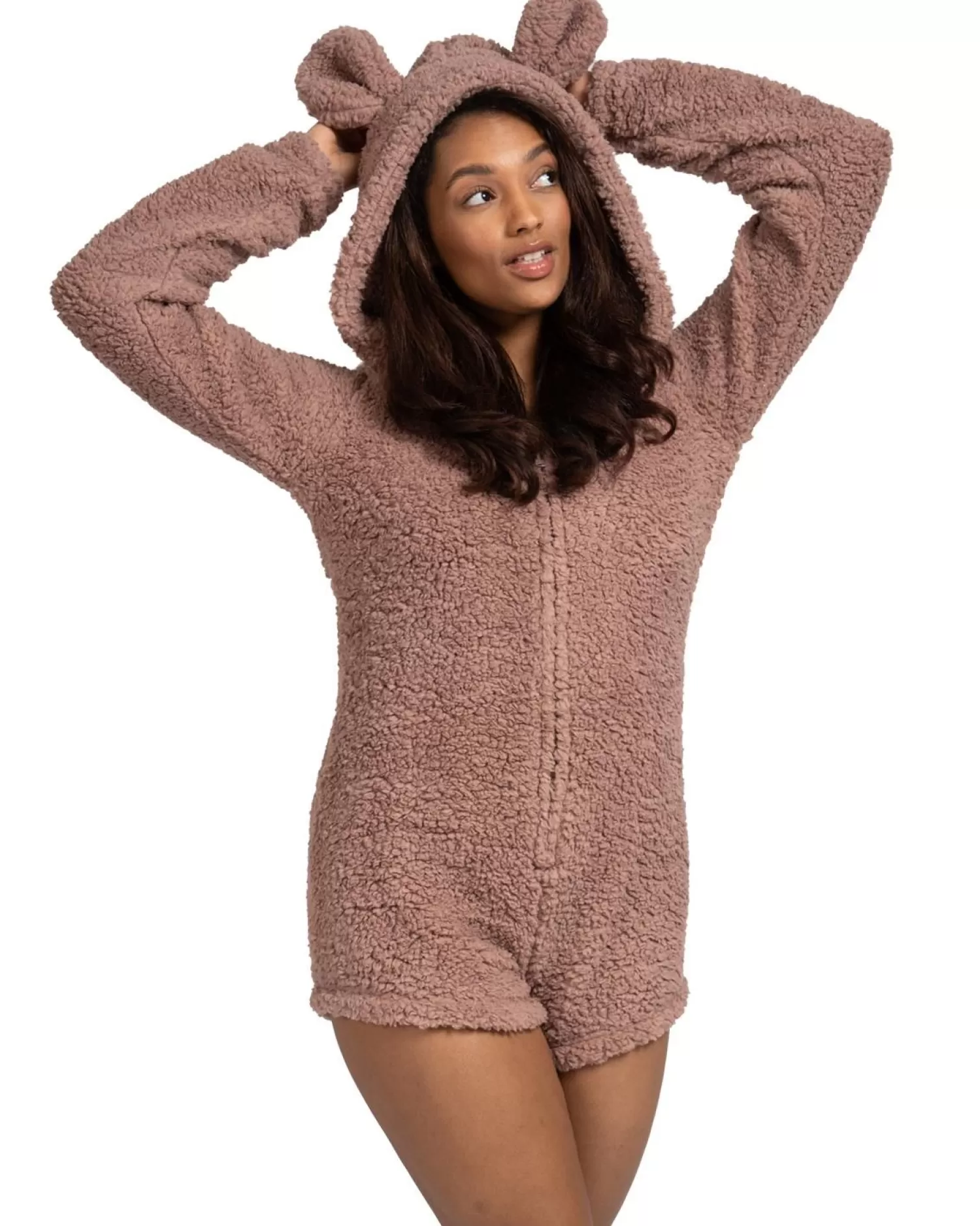 Loungeable Onesies | Sherpa Teddy Romper - Taupe
