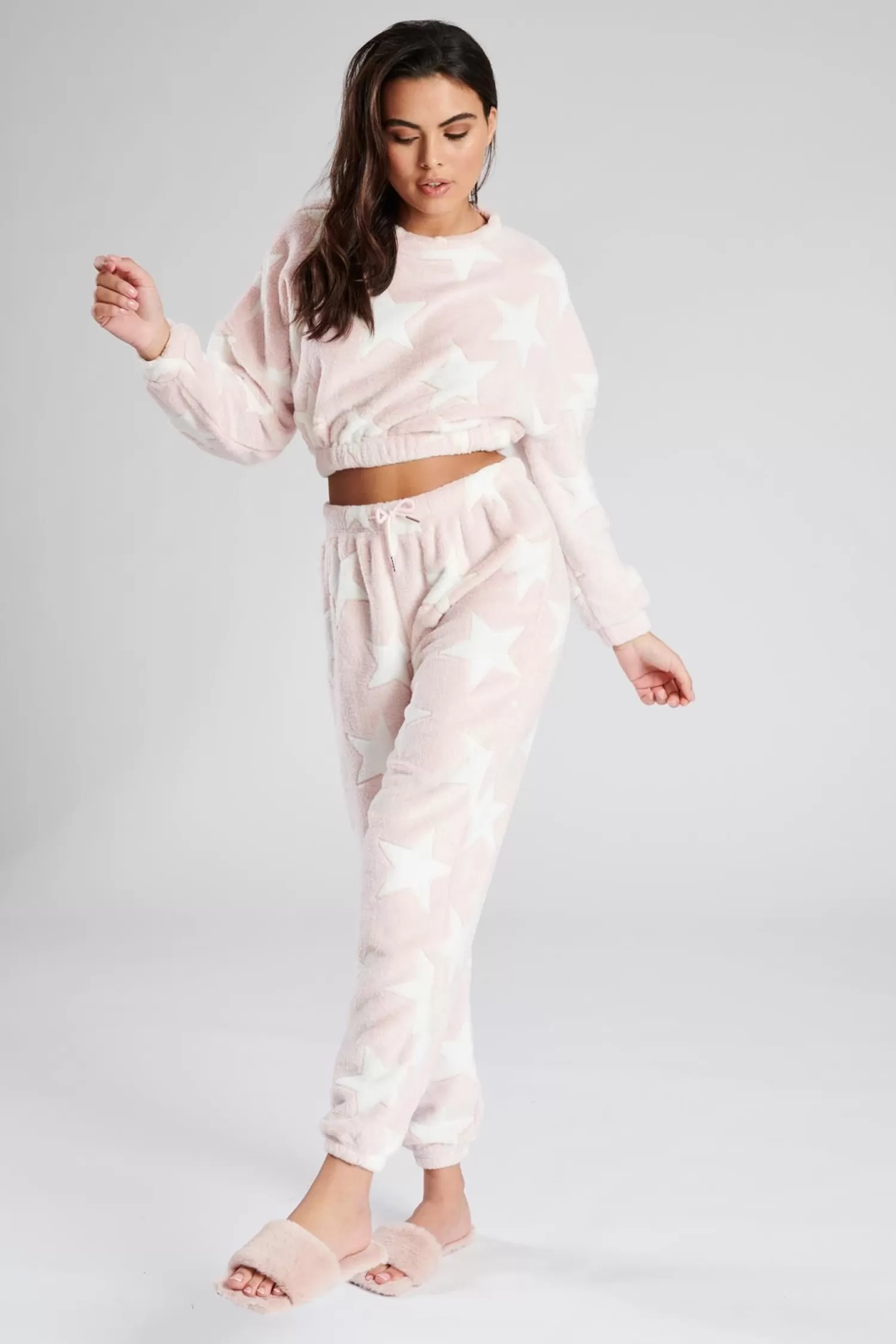 Loungeable Loungewear | Star Embossed Cropped Jumper & Jogger Lounge Set