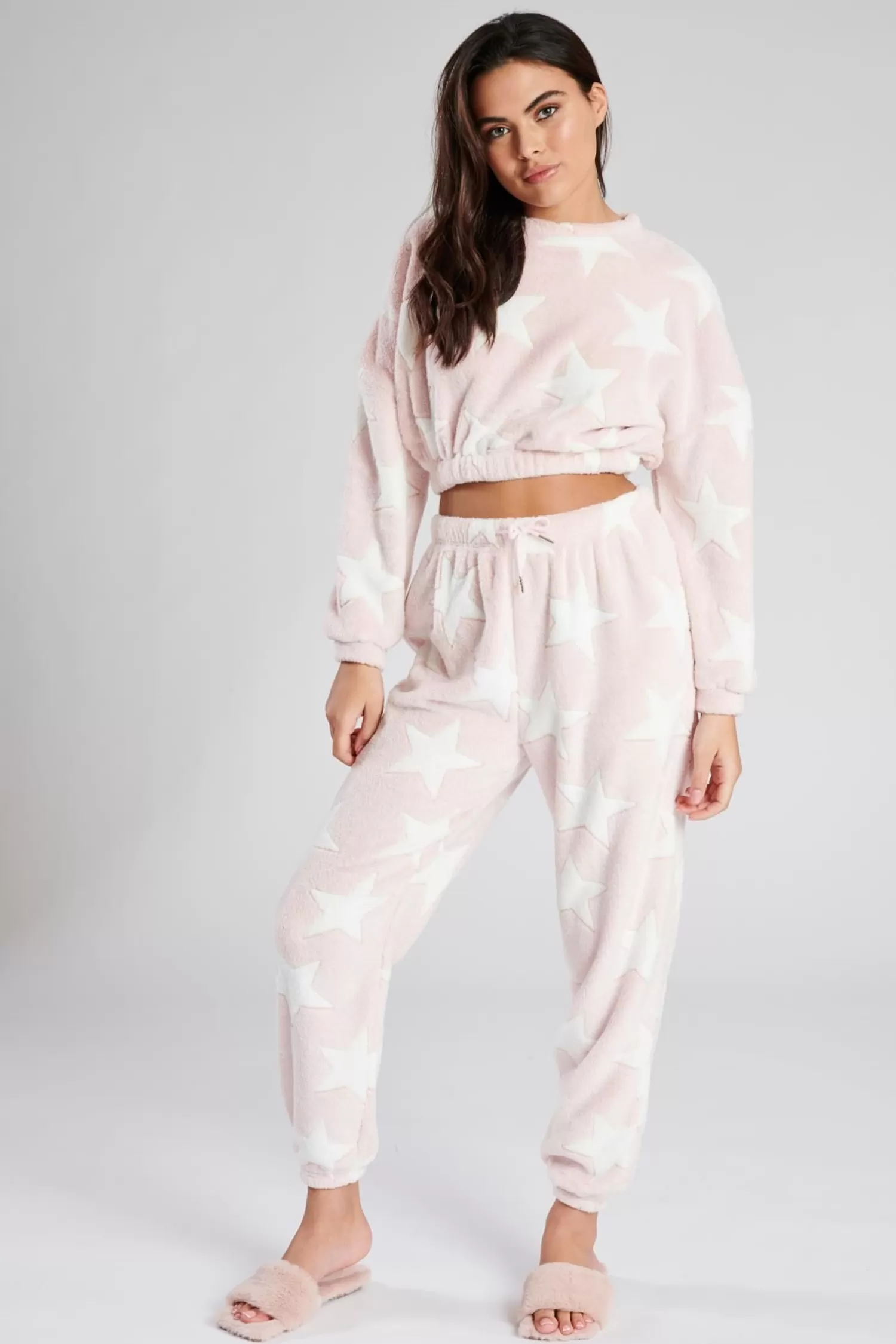 Loungeable Loungewear | Star Embossed Cropped Jumper & Jogger Lounge Set