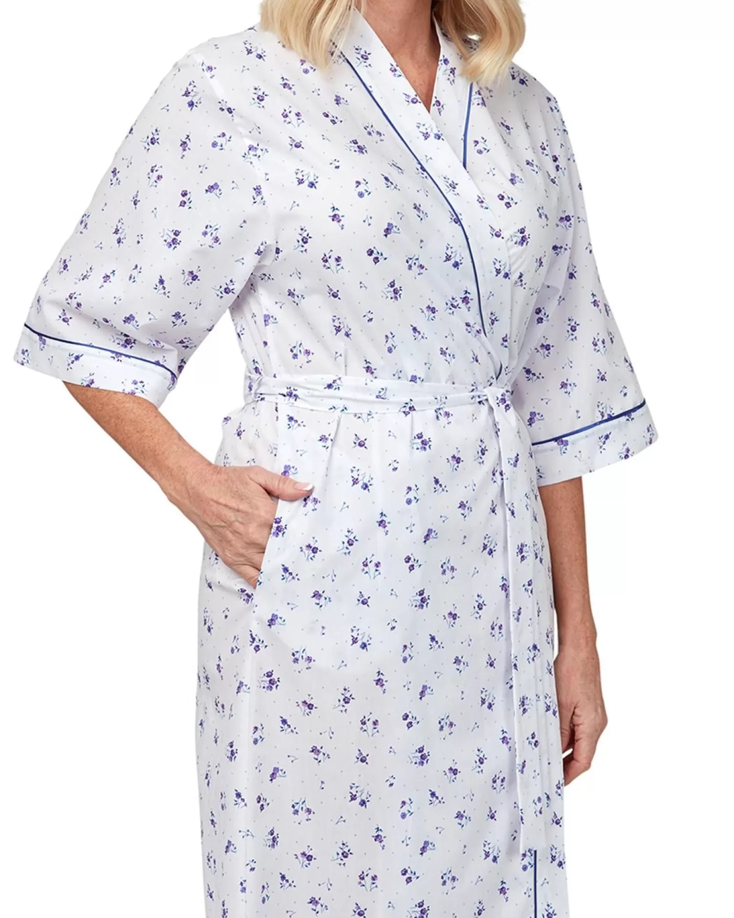 Marlon Dressing Gowns | 3/4 Sleeve Woven Kimono Wrap - Blue