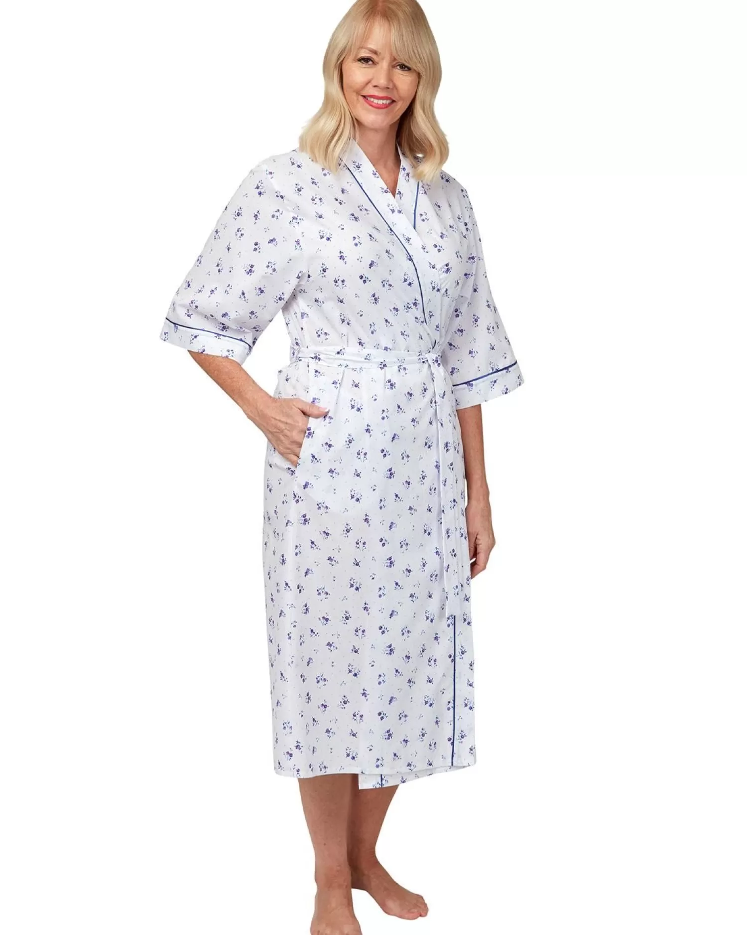 Marlon Dressing Gowns | 3/4 Sleeve Woven Kimono Wrap - Blue