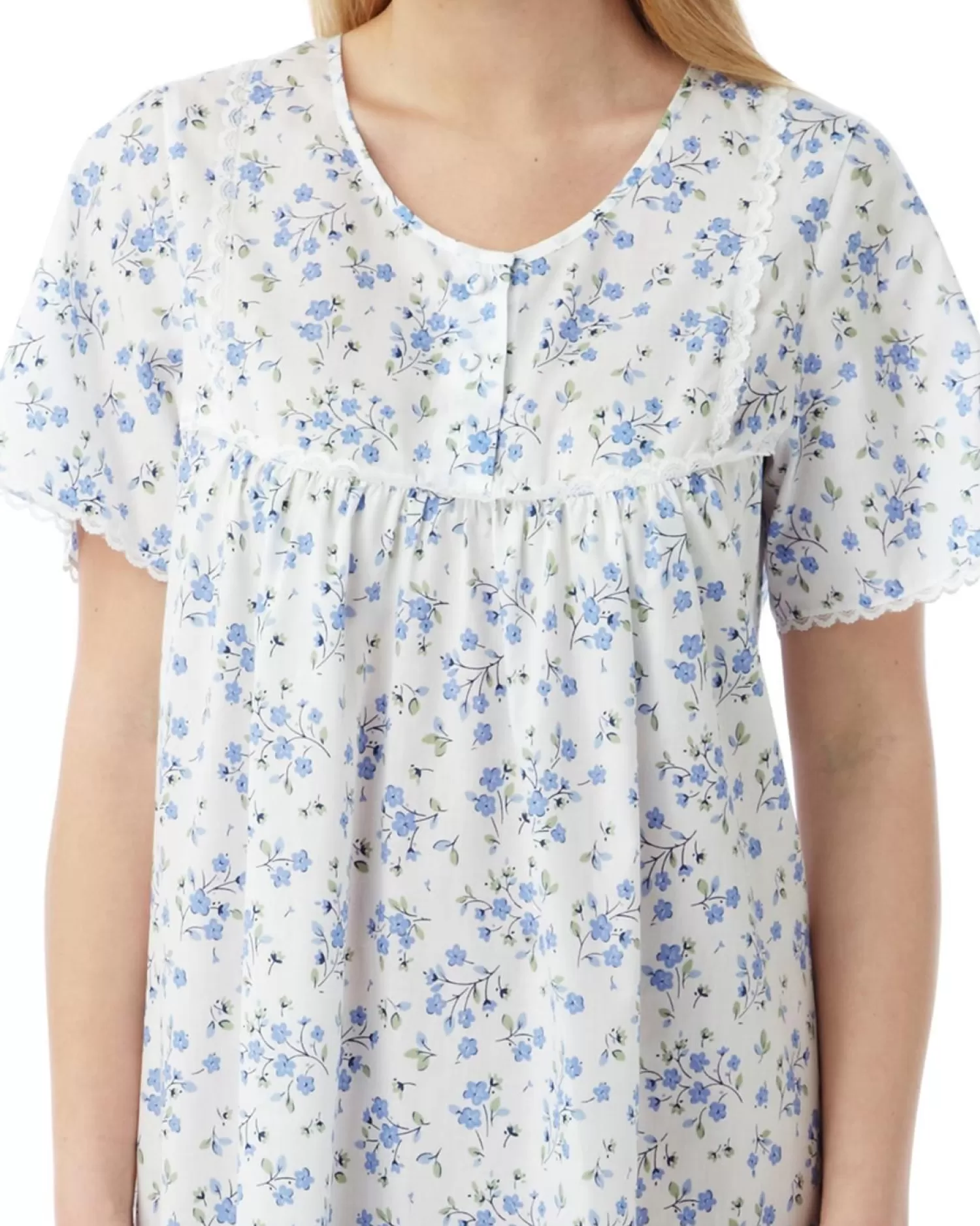 Marlon Nighties | Short Sleeve 45" Woven Nightie - Blue Sprig