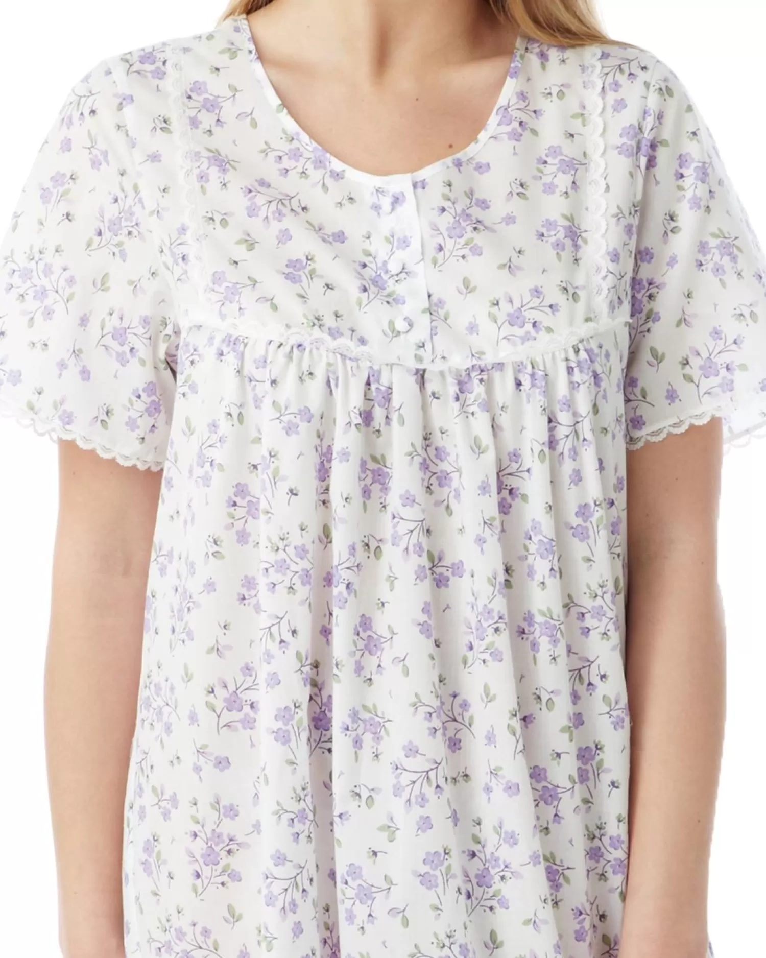 Marlon Nighties | Short Sleeve 45" Woven Nightie - Lilac Sprig