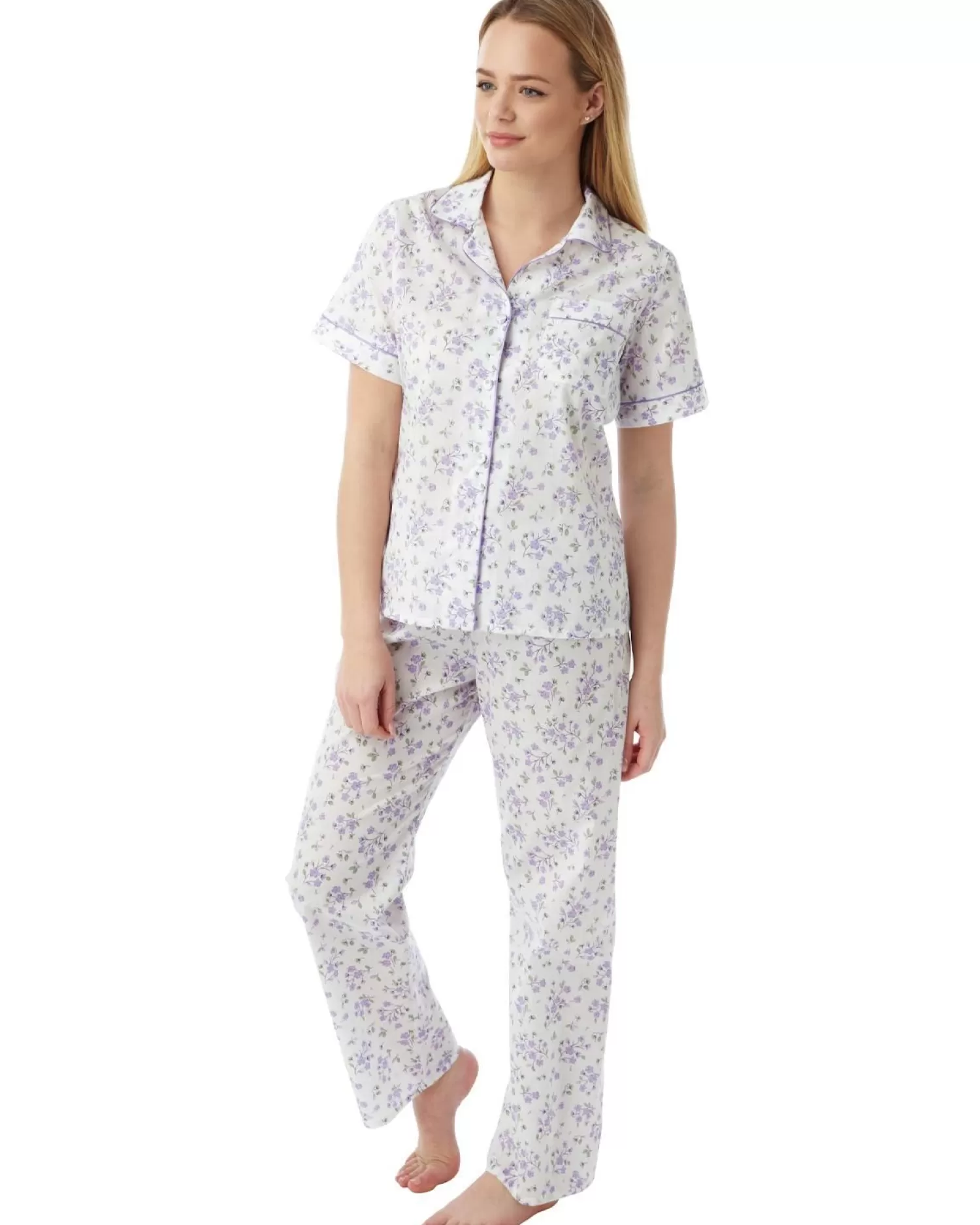 Marlon Pyjamas | Short Sleeve Woven Pyjamas - Lilac Sprig