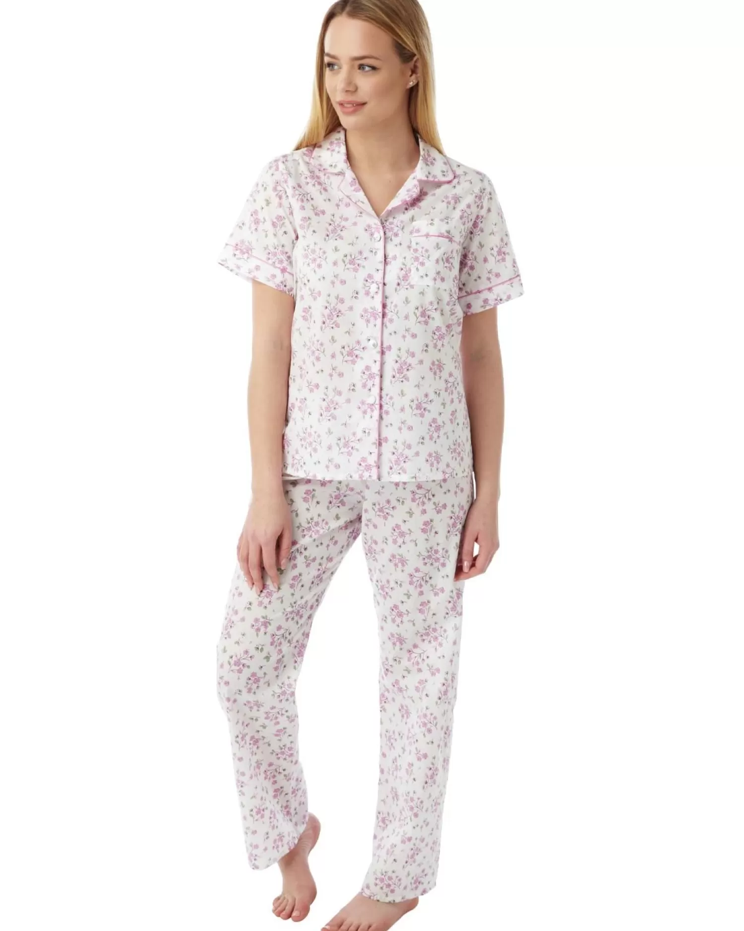 Marlon Pyjamas | Short Sleeve Woven Pyjamas - Pink Sprig