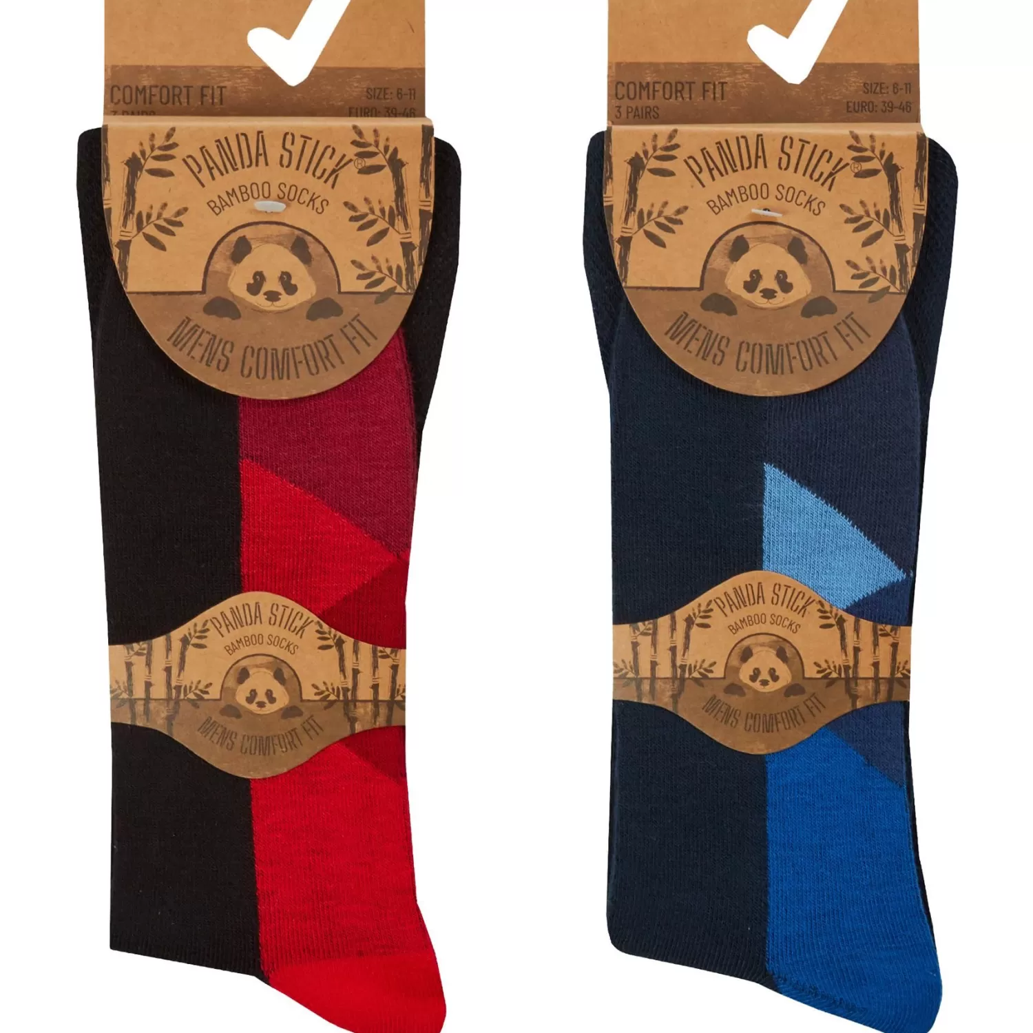 Men PandaStick Mens 6 Pack Comfort Fit Bamboo Socks - Geo Footbed