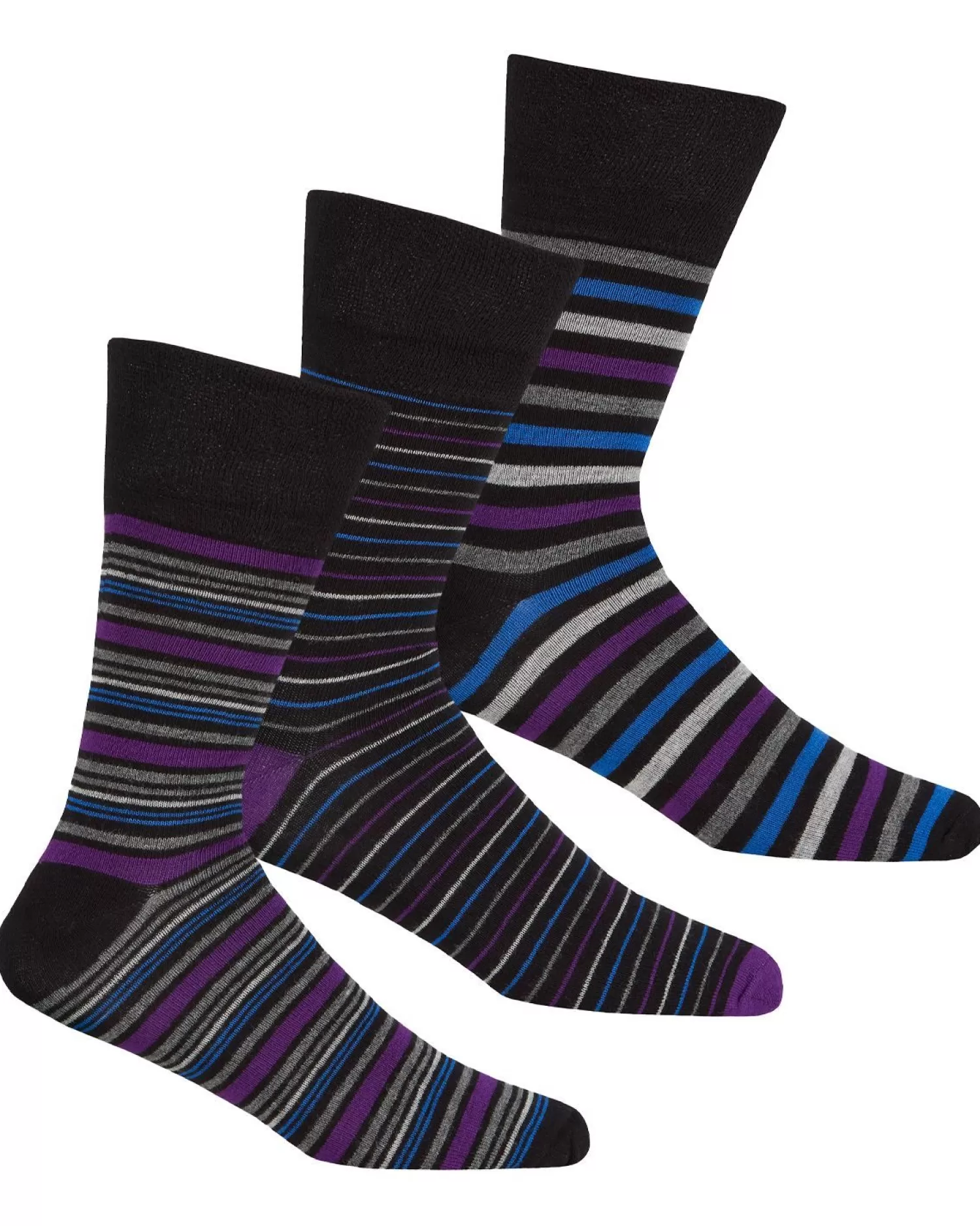 Men PandaStick Mens 6 Pack Comfort Fit Bamboo Socks - Stripe Mix
