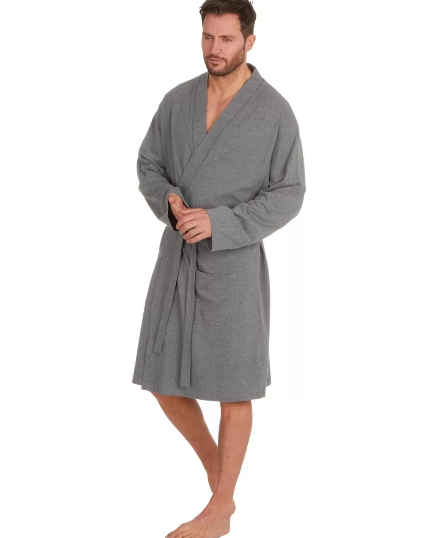 Men Momenti Mens Jersey Lightweight Dressing Gown - Grey