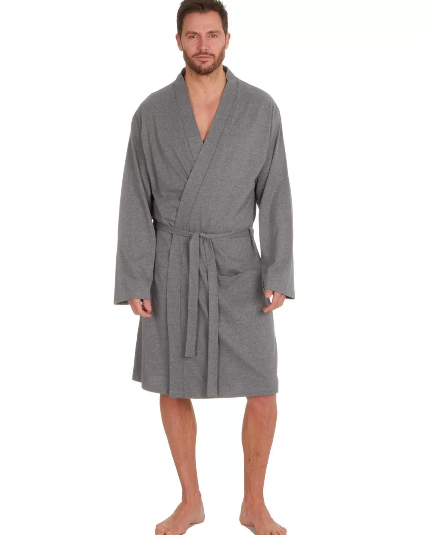 Men Momenti Mens Jersey Lightweight Dressing Gown - Grey