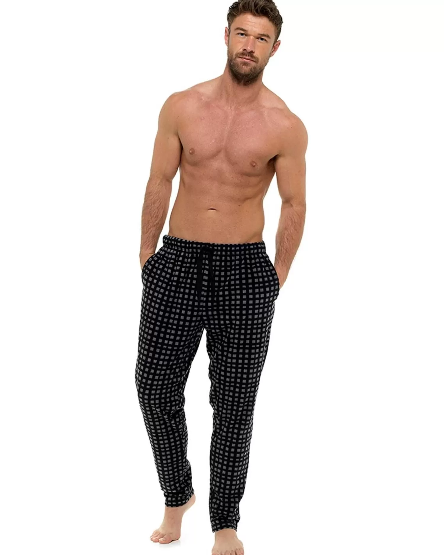 Men Foxbury Microfleece Check Lounge Pants - Grey