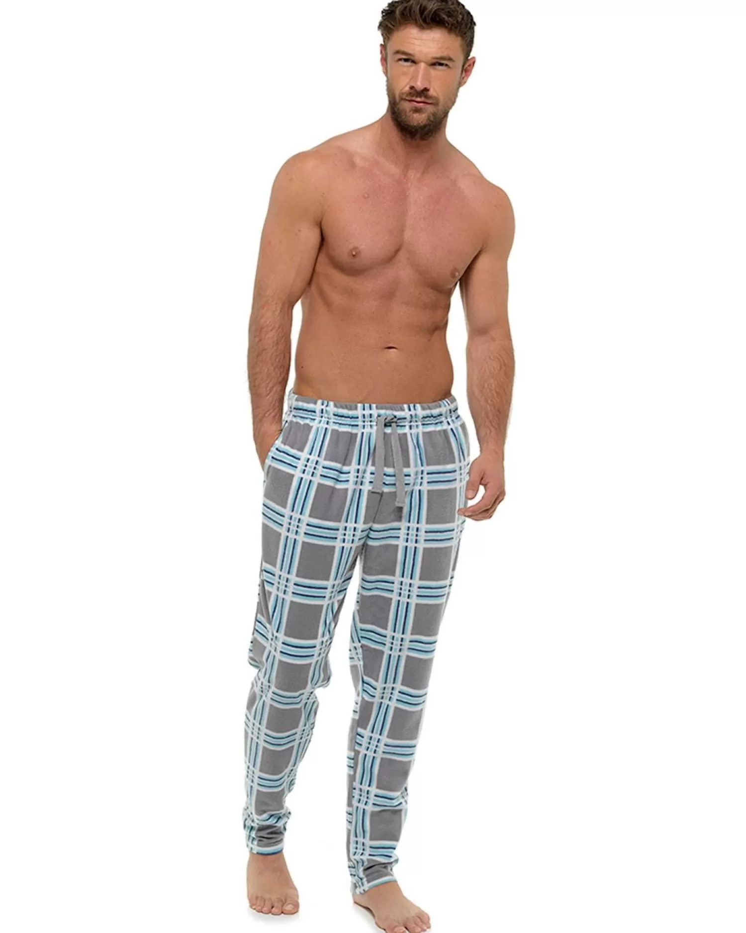 Men Foxbury Microfleece Check Lounge Pants - Navy