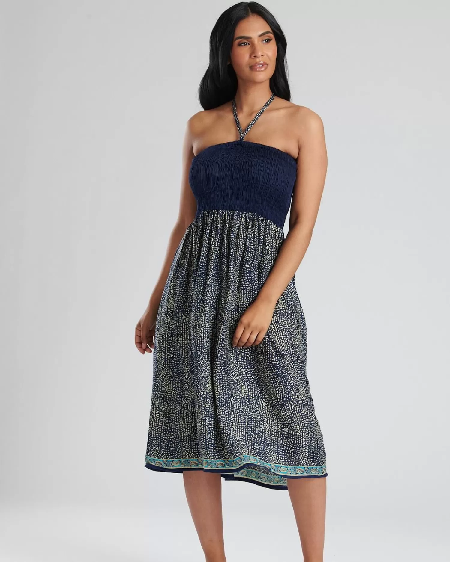 Pistachio Dresses | Navy Print 3 Way Bandeau Dress
