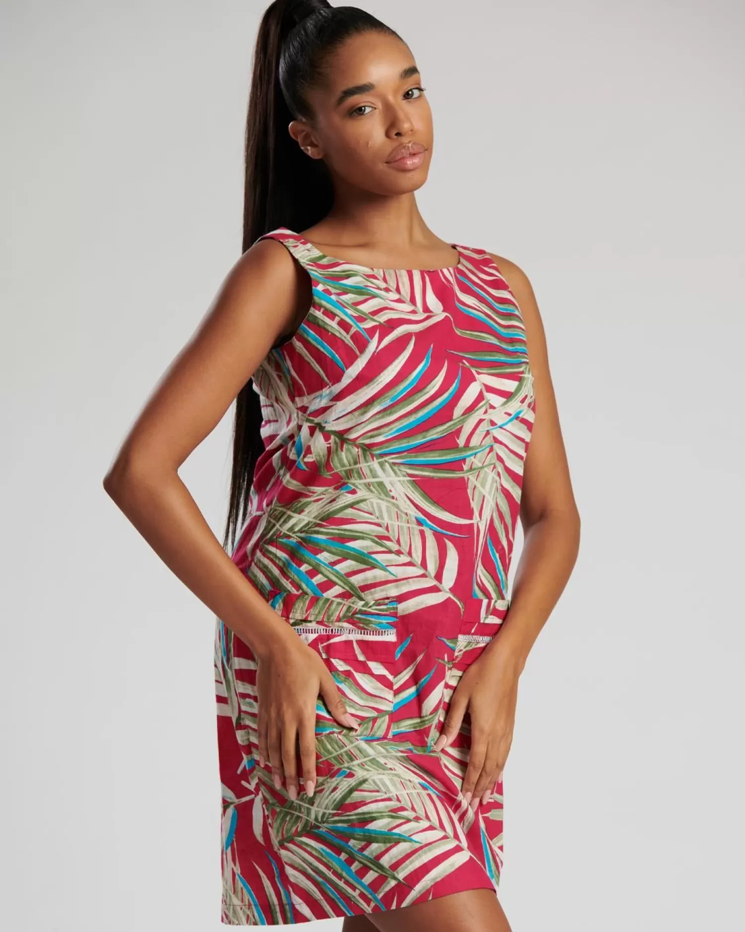 Pistachio Dresses | Pink Palm Sleeveless Shift Dress