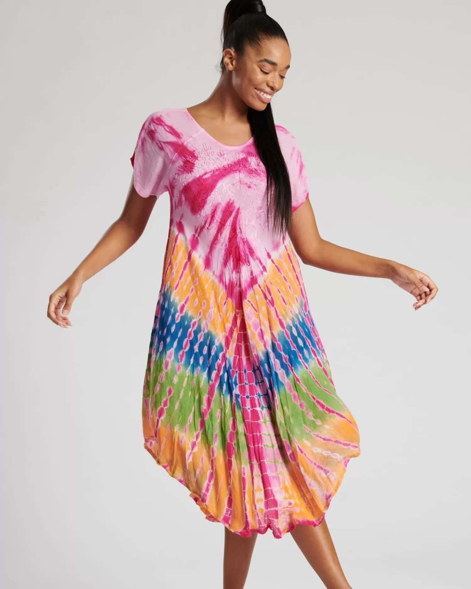 Pistachio Dresses | Short Sleeve Tie Dye Dress - Pink Mix