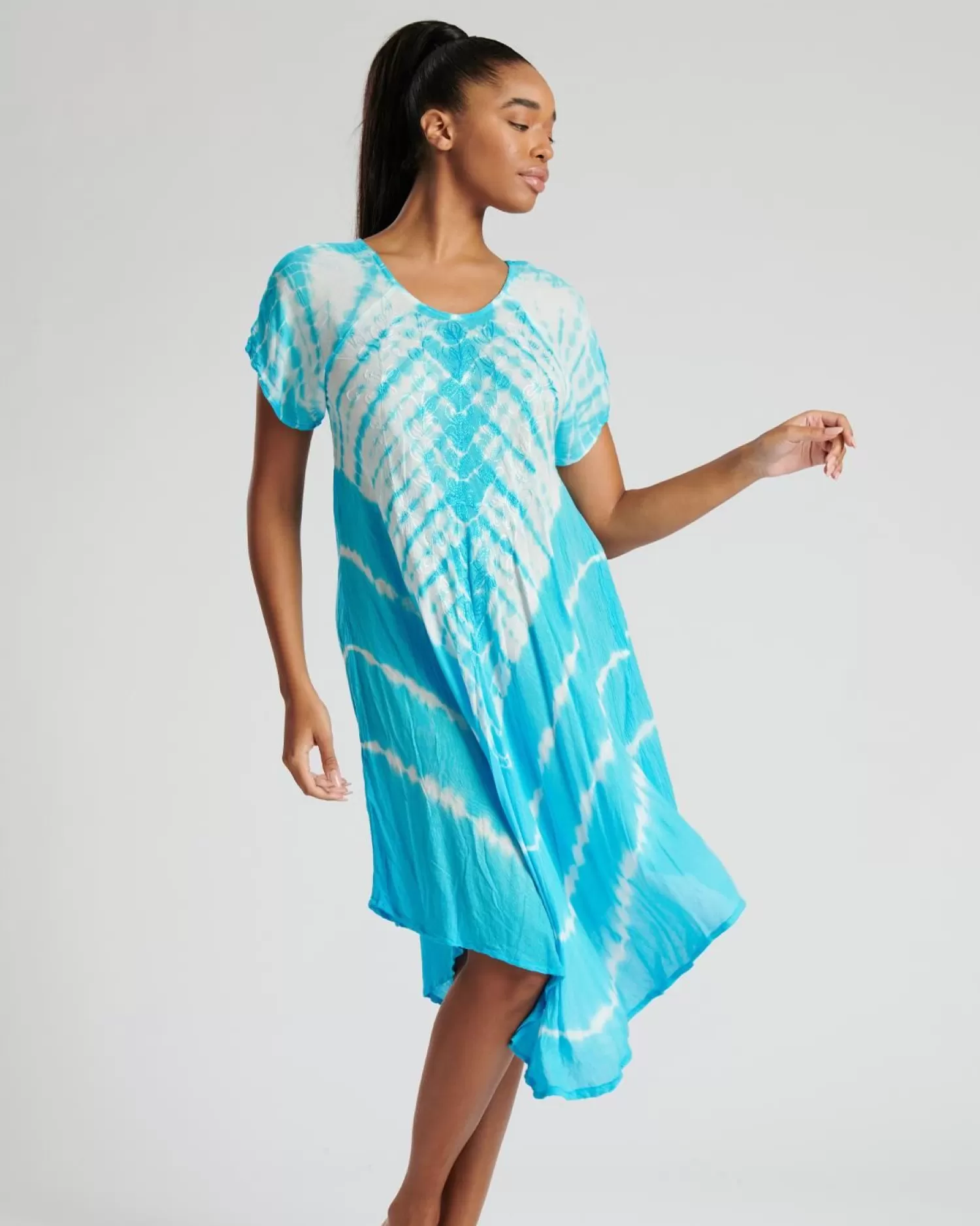 Pistachio Dresses | Short Sleeve Tie Dye Dress - Turquoise