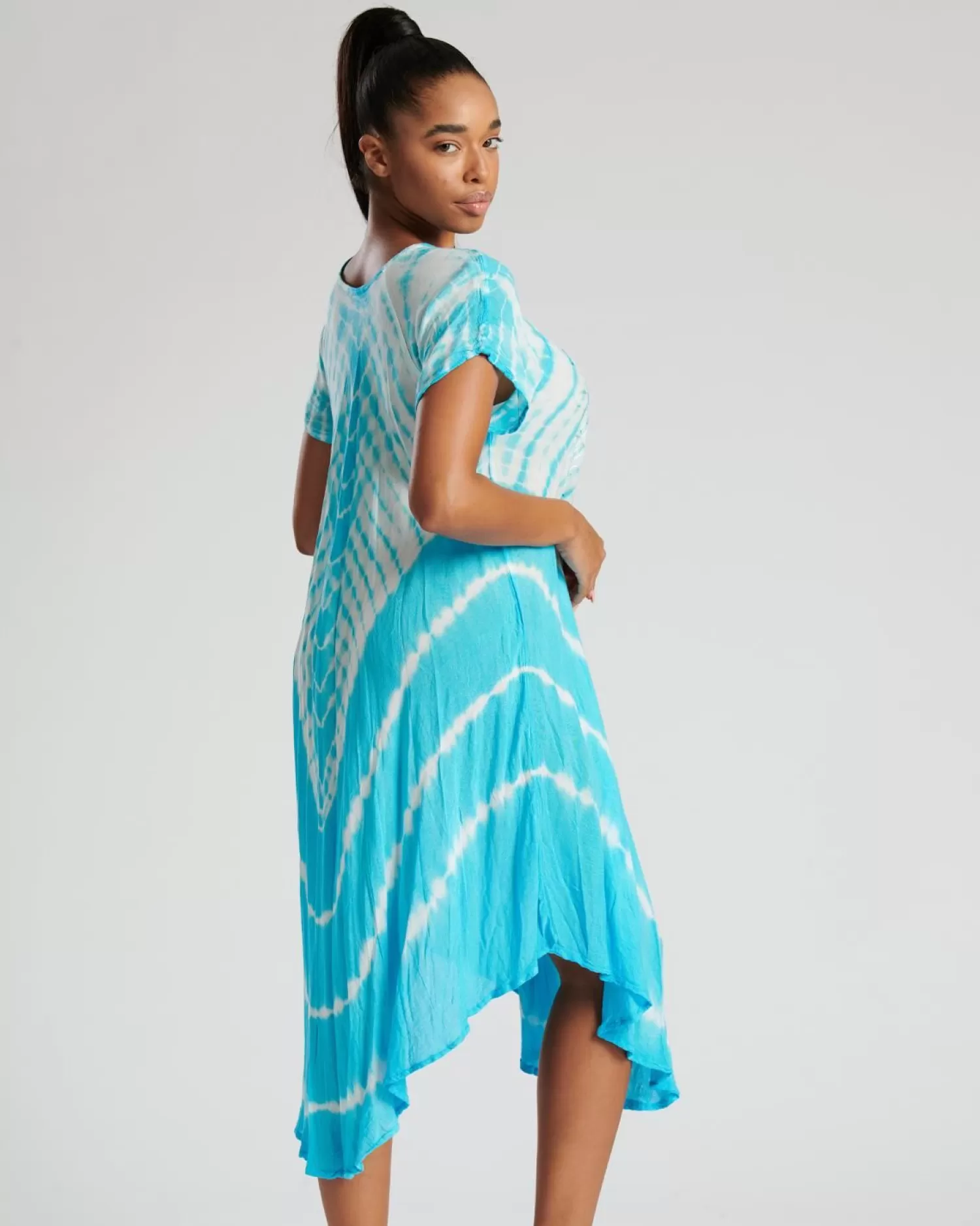 Pistachio Dresses | Short Sleeve Tie Dye Dress - Turquoise