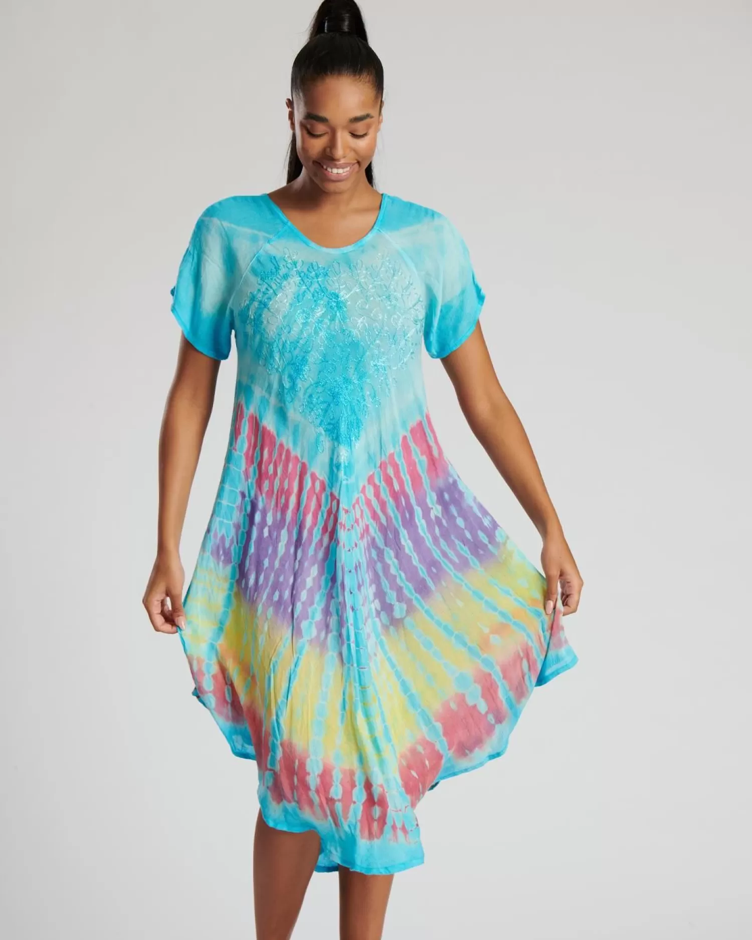 Pistachio Dresses | Short Sleeve Tie Dye Dress - Turquoise Mix