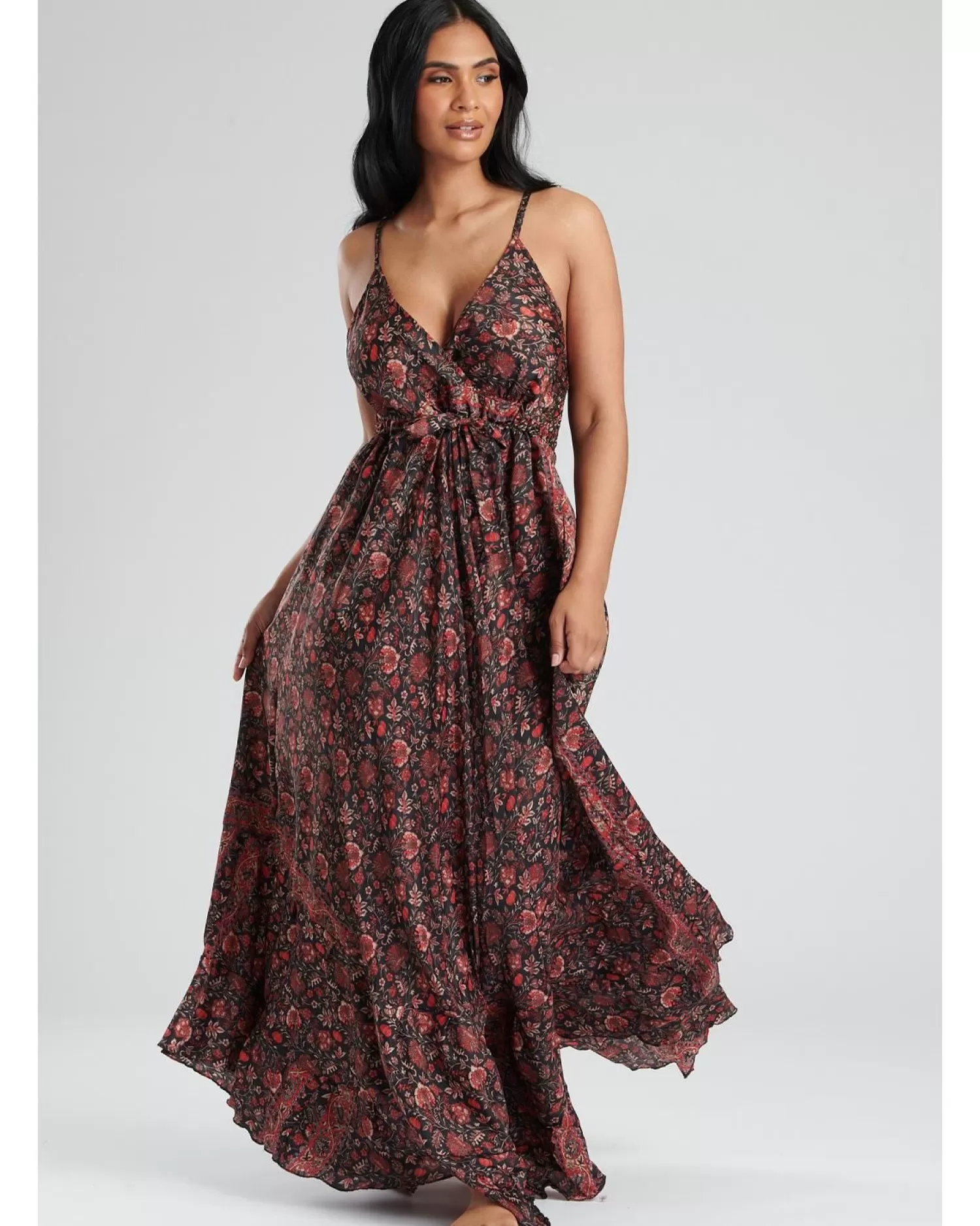 Pistachio Dresses | Strappy Satin Floral Maxi Dress