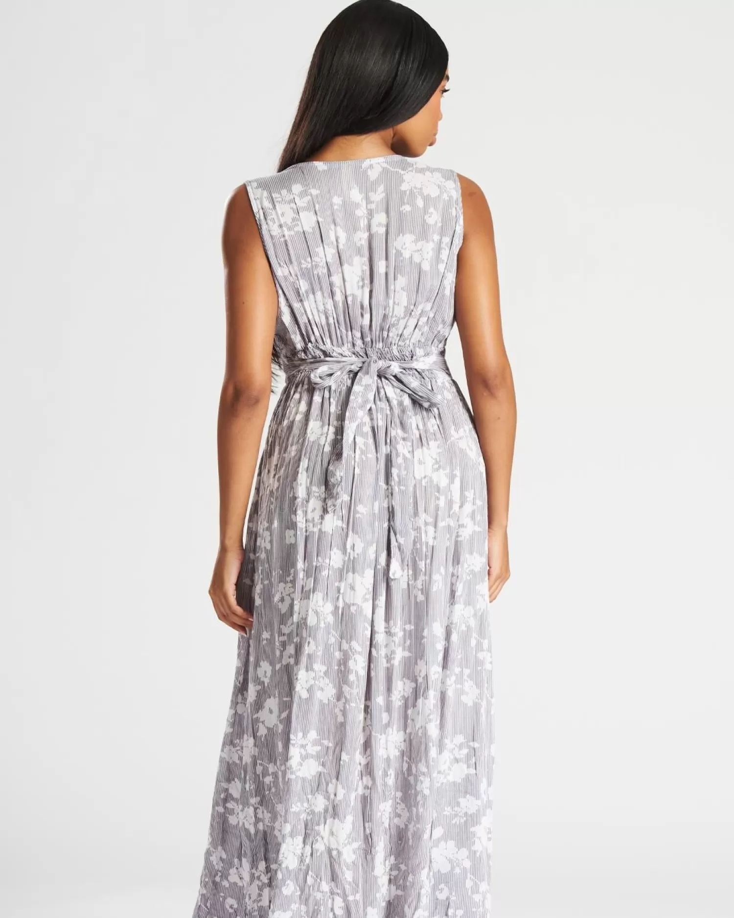 Pistachio Dresses | Wide Cross Over Grey Floral Dress