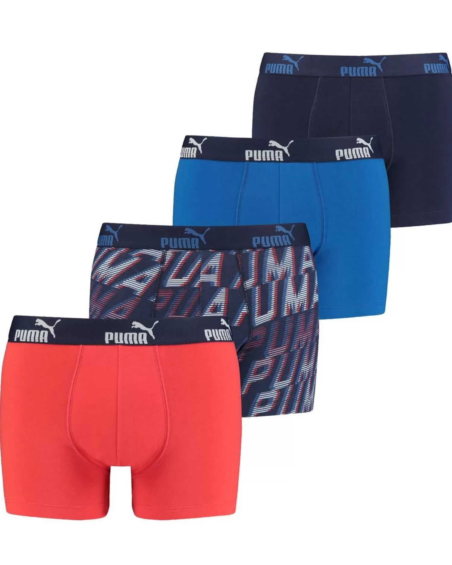 Men Puma 4 Pack Print Boxer Shorts - Red/Blue