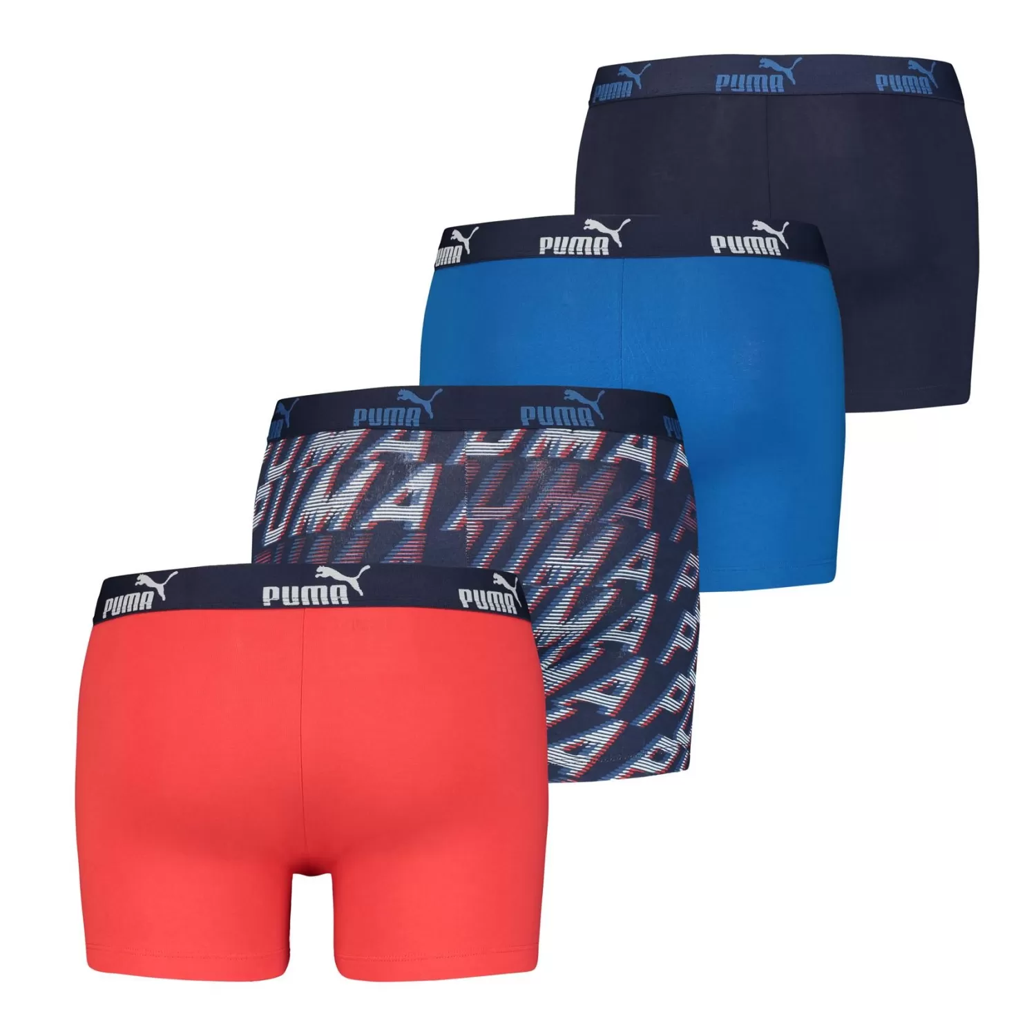 Men Puma 4 Pack Print Boxer Shorts - Red/Blue
