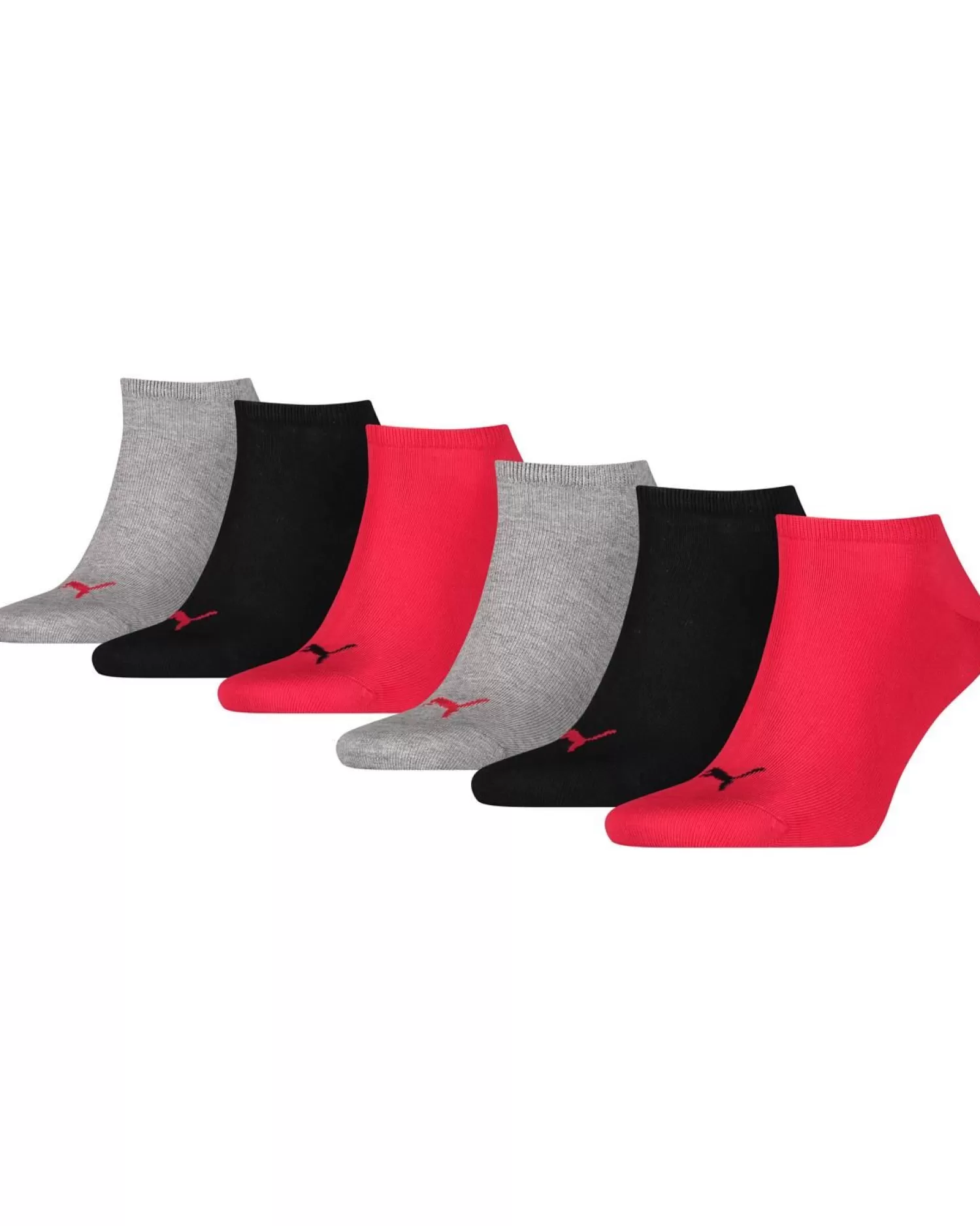 Men Puma 6 Pack Sports Sneaker Socks - Grey/Black/Red Combo