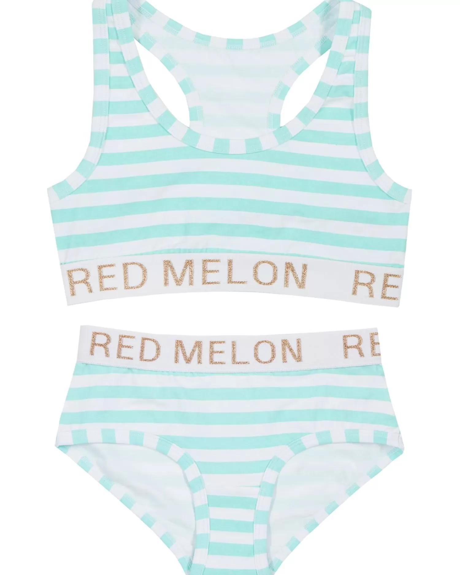 Kids Red Melon Girls Crop Top Knicker Set - Aqua Stripe