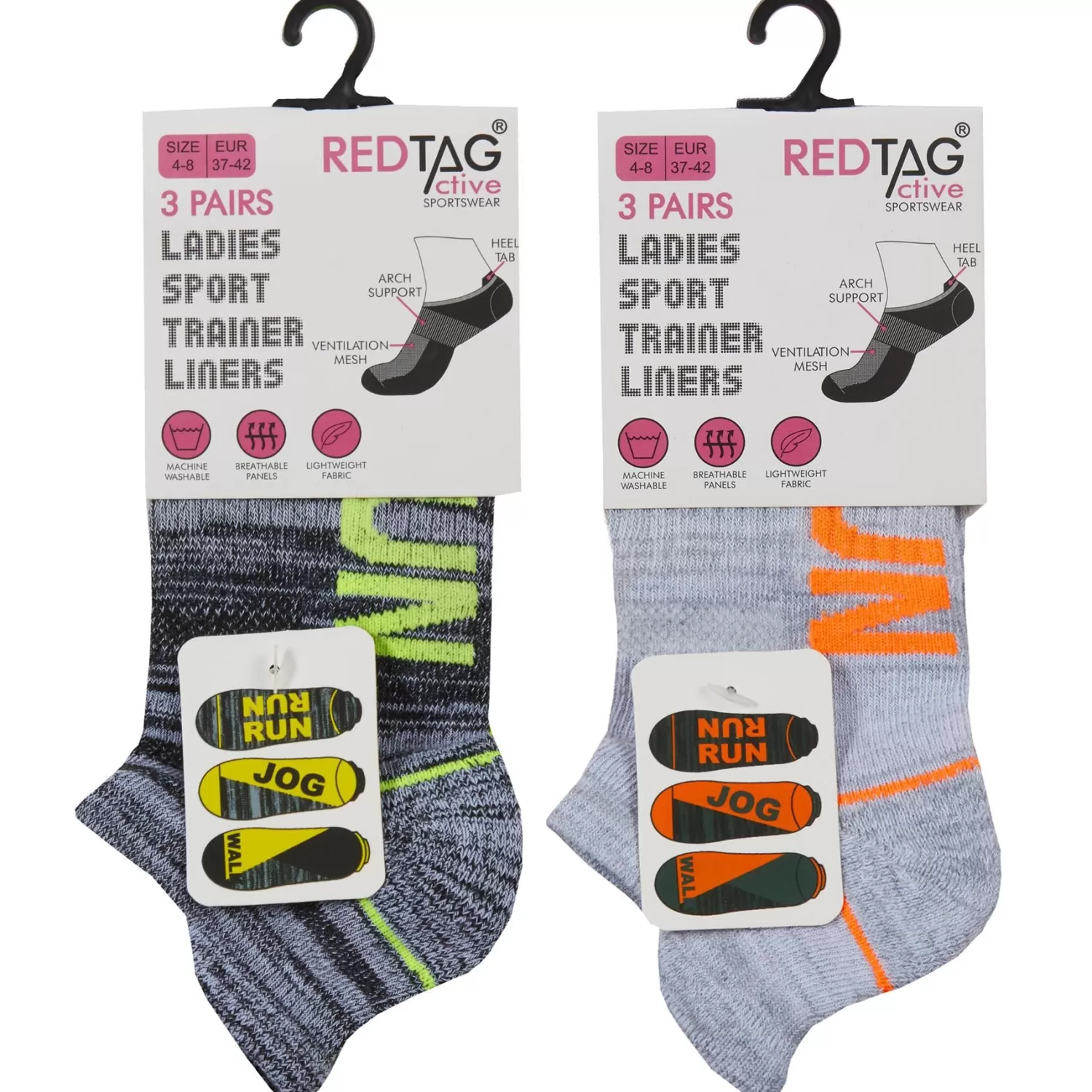 RedTag Socks | Womens 6 Pack Sport Trainer Socks - Neon Mix