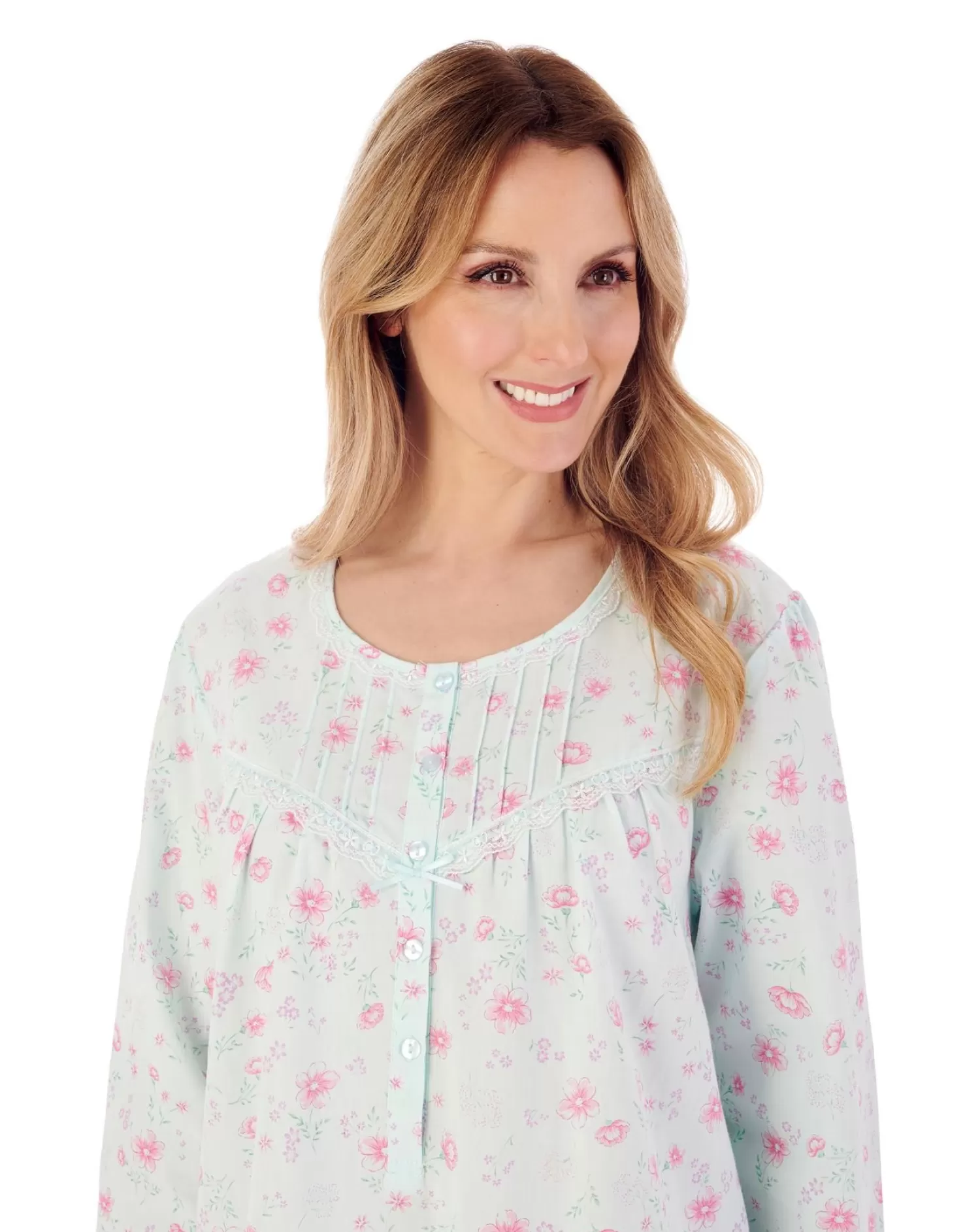 Slenderella Nighties | 100% Woven Cotton Long Sleeve Nightie - Mint