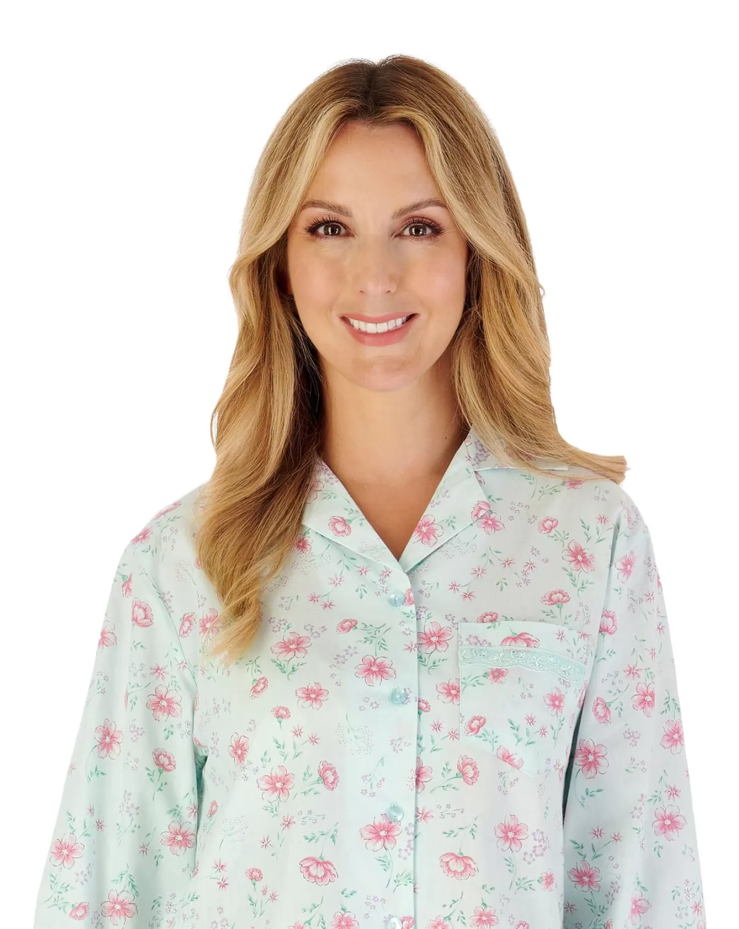 Slenderella Pyjamas | 100% Woven Cotton Long Sleeve Pyjamas - Mint