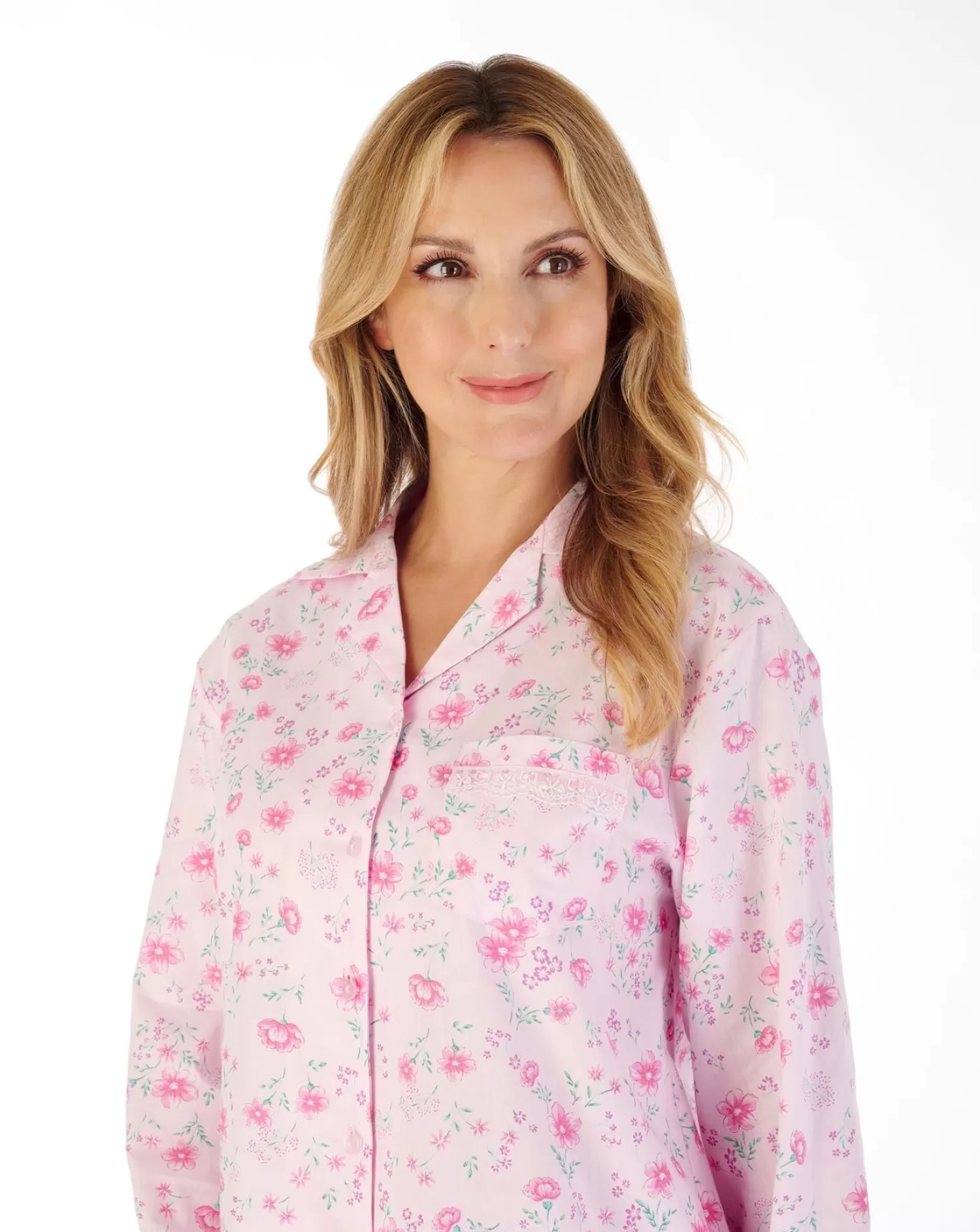 Slenderella Pyjamas | 100% Woven Cotton Long Sleeve Pyjamas - Pink