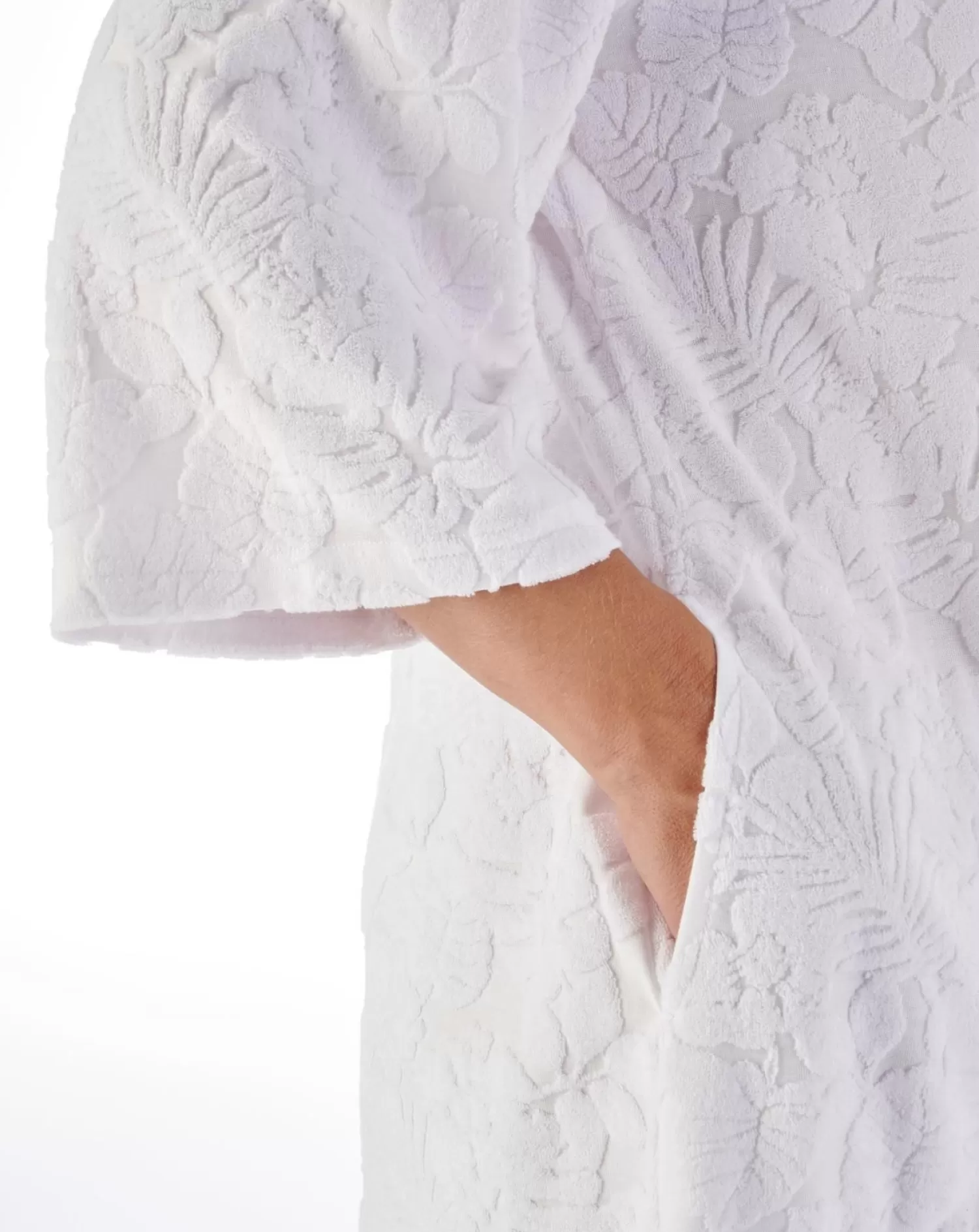 Slenderella Dressing Gowns | 42" Floral Embossed Zip Dressing Gown - White