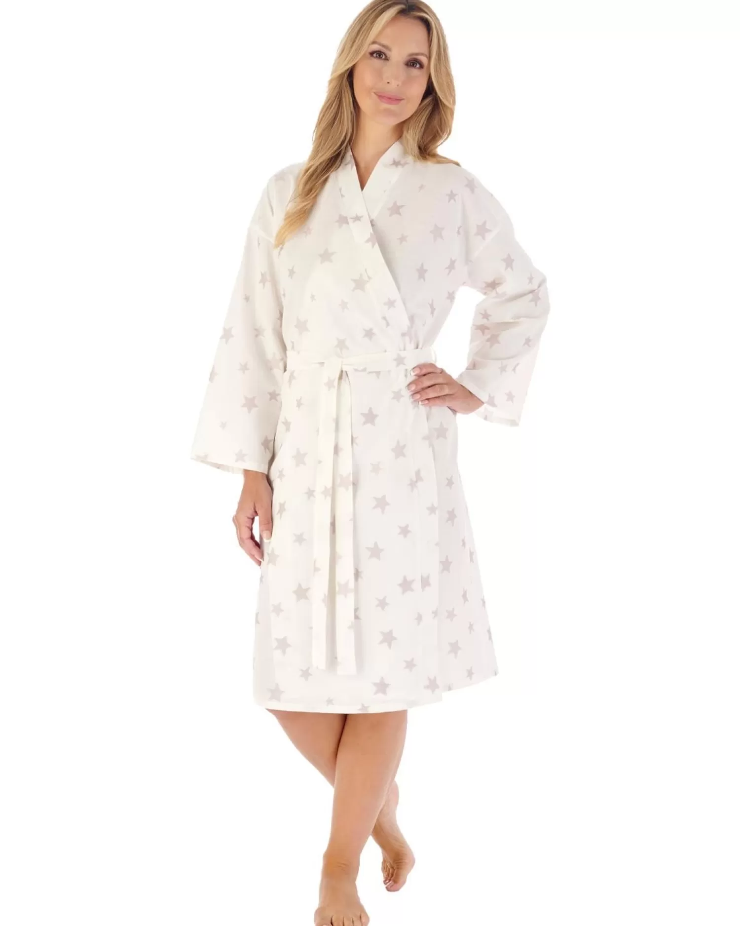 Slenderella Dressing Gowns | 43" Star Print Kimono Robe - Grey
